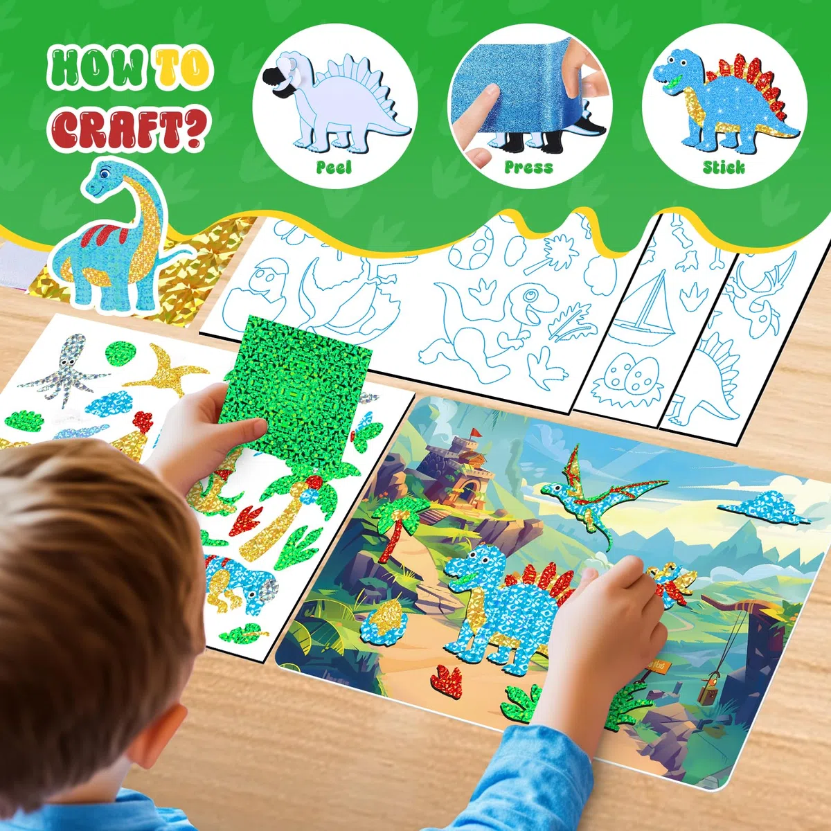 CutteeyFyry Foil Art Kit Per I Bambini,dinosauro & Principessa Foil Art Per I Bambini,Artigianato Artistico Kit Per ragazzo Età 3-10,Bambini Activity Kit di Natale Compleanno Regali di Pasqua