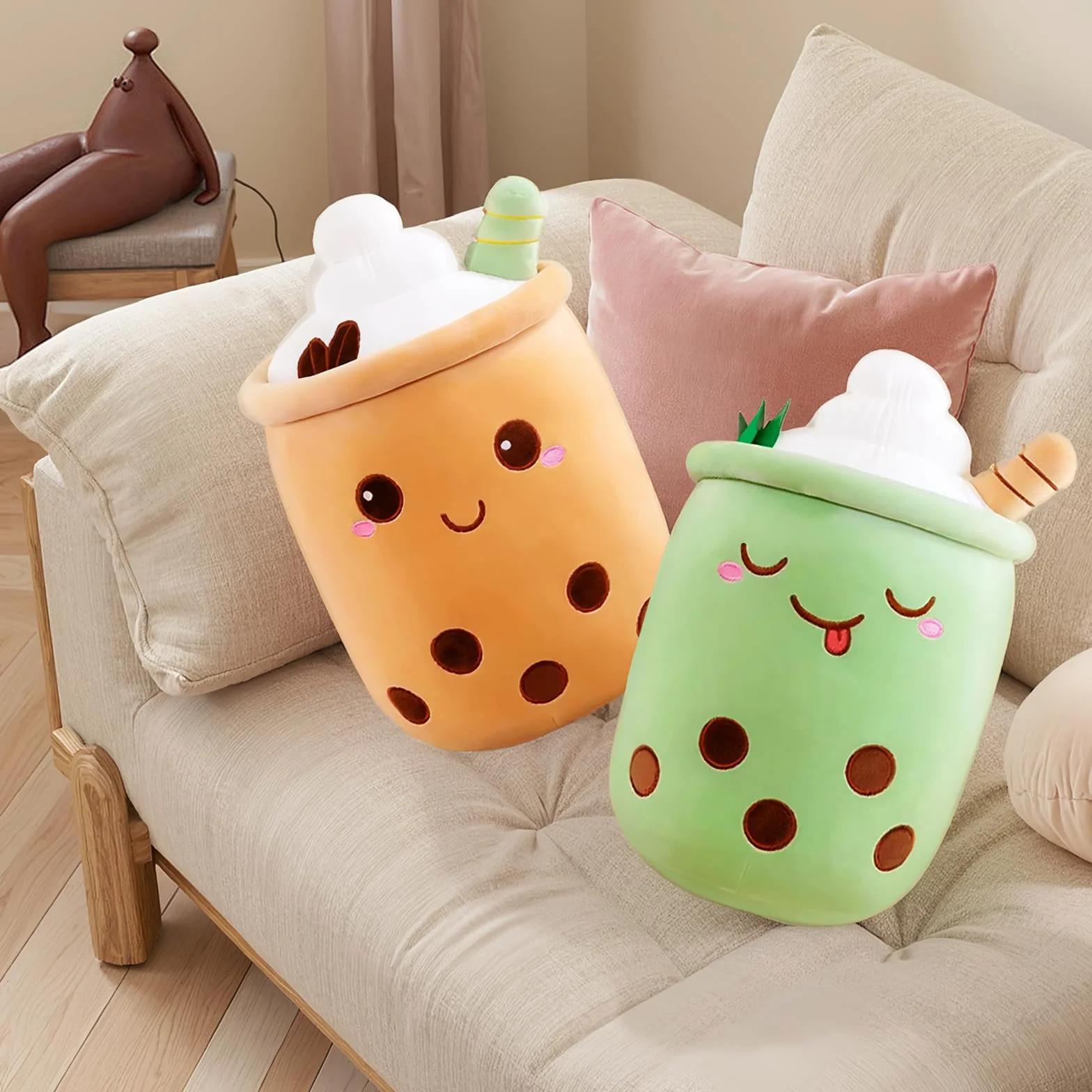 Bubble Tea Peluche, 35cm Cuscino Morbido a Forma di Tazza Boba, Peluche Kawaii per Decorazione Letto, Divano, Ufficio, Camera, Arredo Casa, Antistress per Adulti (Caffè)