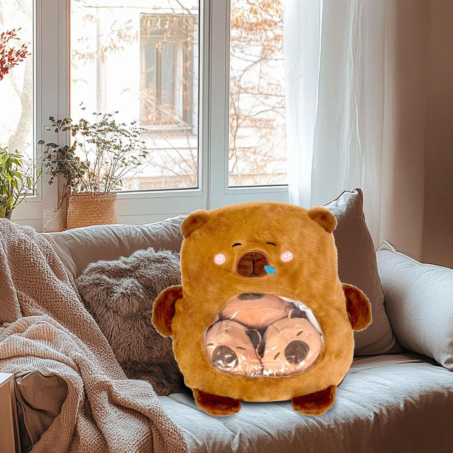 Generico Cuscino Per Capybara, Generico Peluche Capibara con 3 mini Capibara Peluche, morbide bambole Capibara regalo di compleanno