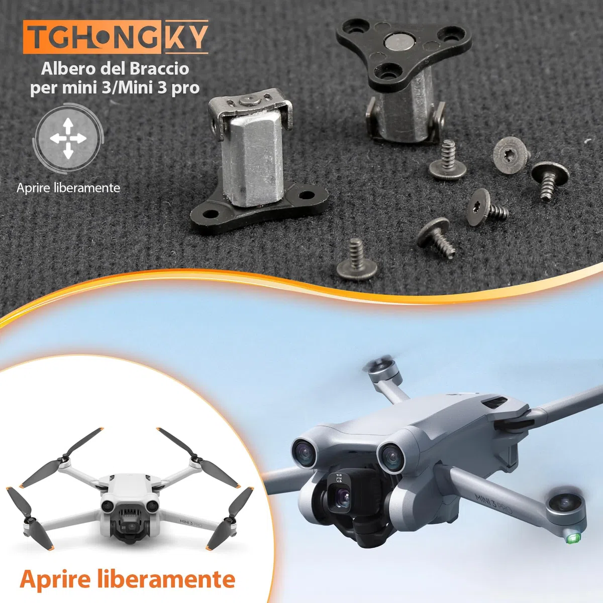 2X Braccio Anteriore Albero per DJI Mini 3 Braccio Anteriore per Mini 3 PRO Albero del Braccio Anteriore Ricambi (6*Viti per Drone Albero Braccio,1*Attrezzo)