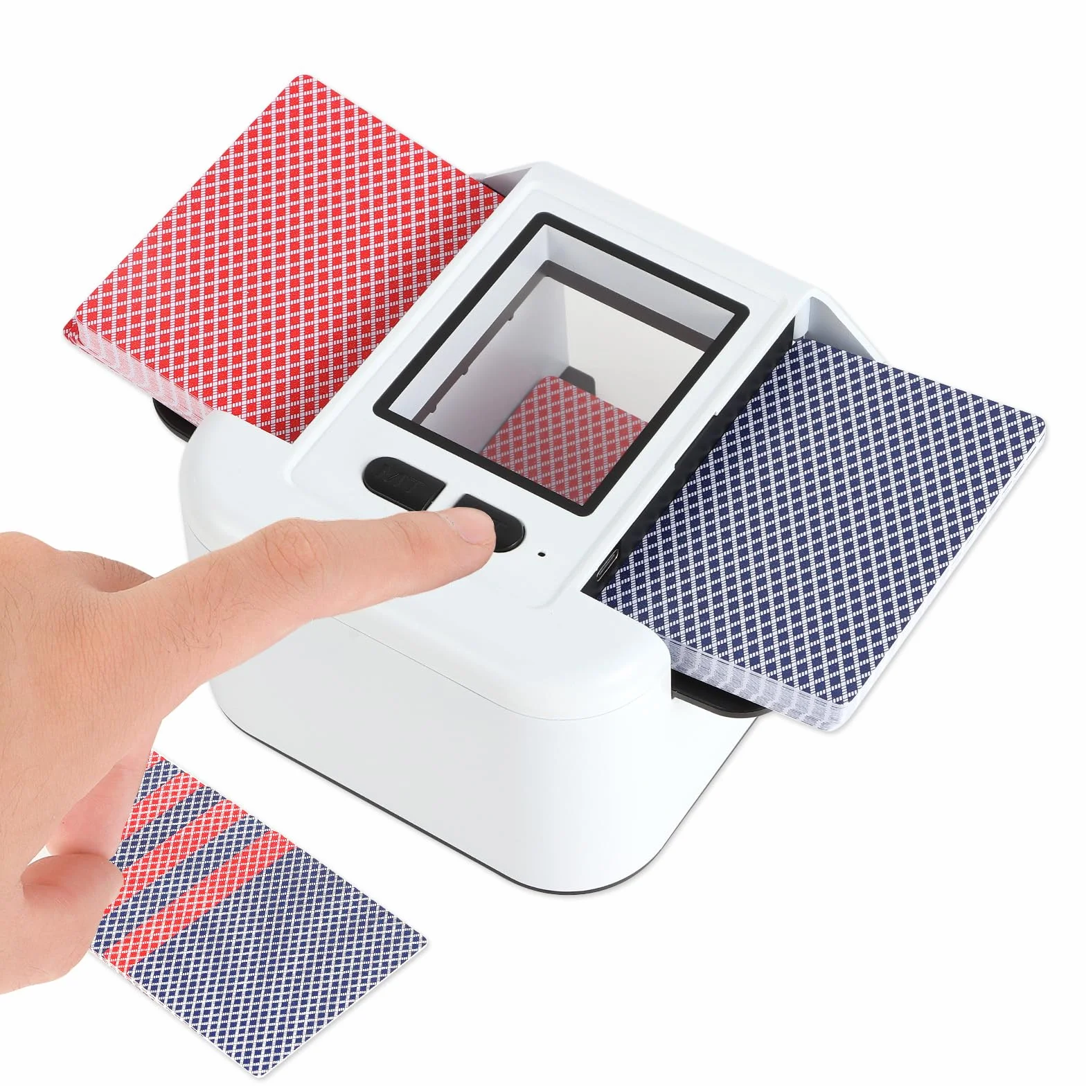 Mescolatore di carte automatico per 1-2 mazzi, batteria ricaricabile da 2000mAh, mescolatore elettrico a basso rumore per Poker, UNO, Blackjack, Phase 10 e altro – Mescolata con un tocco