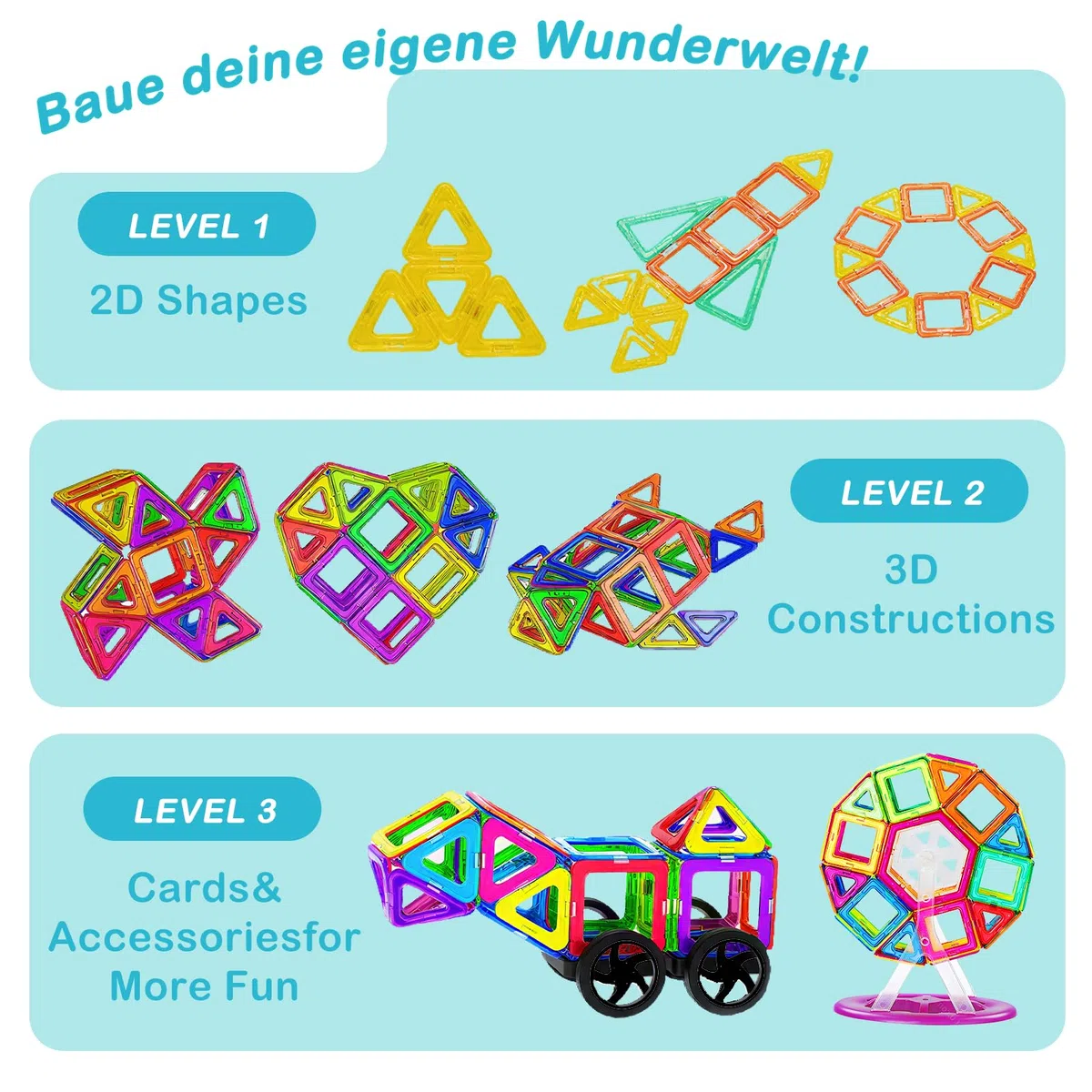 Blocchi Magnetici 120 Pezzi Giocattolo Magnetico per Bambini Giocattolo Educativo a partire da 3, 4, 5, 6, 7, 8 Anni Magneti Giocattolo Regalo per Ragazzo Ragazza Blocchi da Costruzione