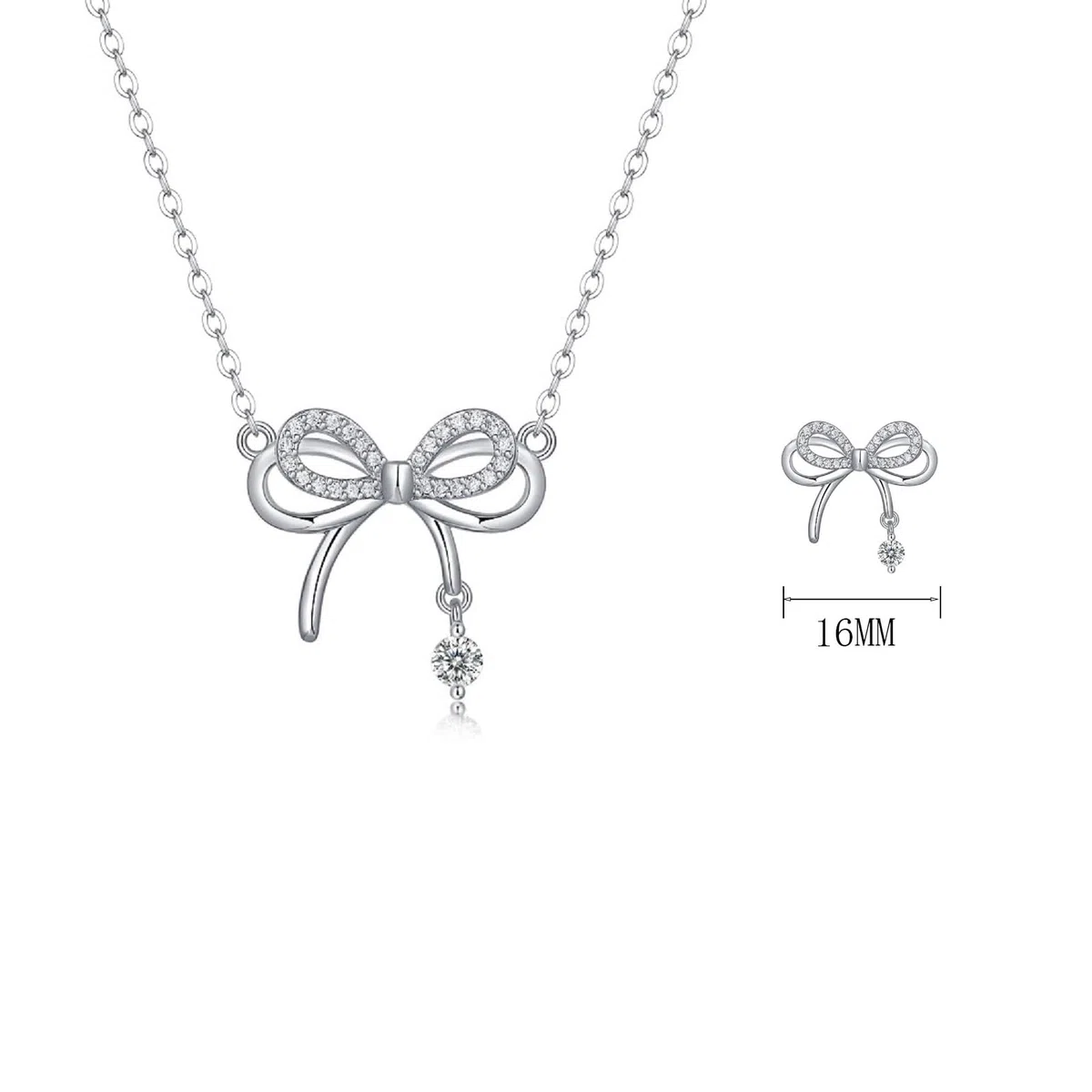 Collana Fiocco Argento 925 per Donna Bambina Ragazza Ciondolo Fiocco Rondo Zirconi Brillantini Collana da Donna Argento Cristalli Girocollo Catena Gioielli Regalo