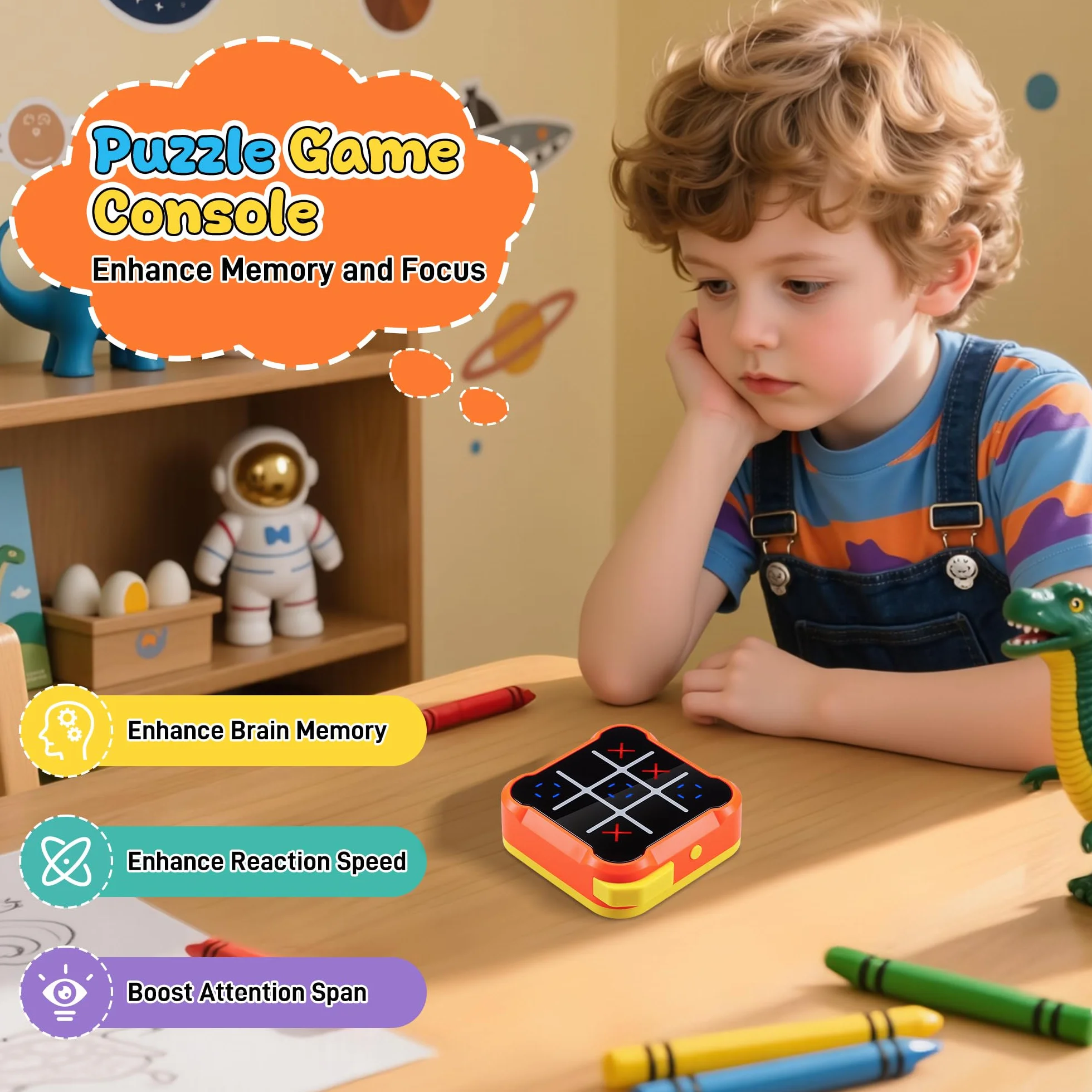 Elettronico Tic Tac Toe Bolt Gioco 4-in-1, Console Giochi Tris Elettronico Silenziosa, Giochi Portatili da Viaggio, Gioco di Reazione e Logica per Adulti, Ricaricabile (1-4 Giocatori), Arancione