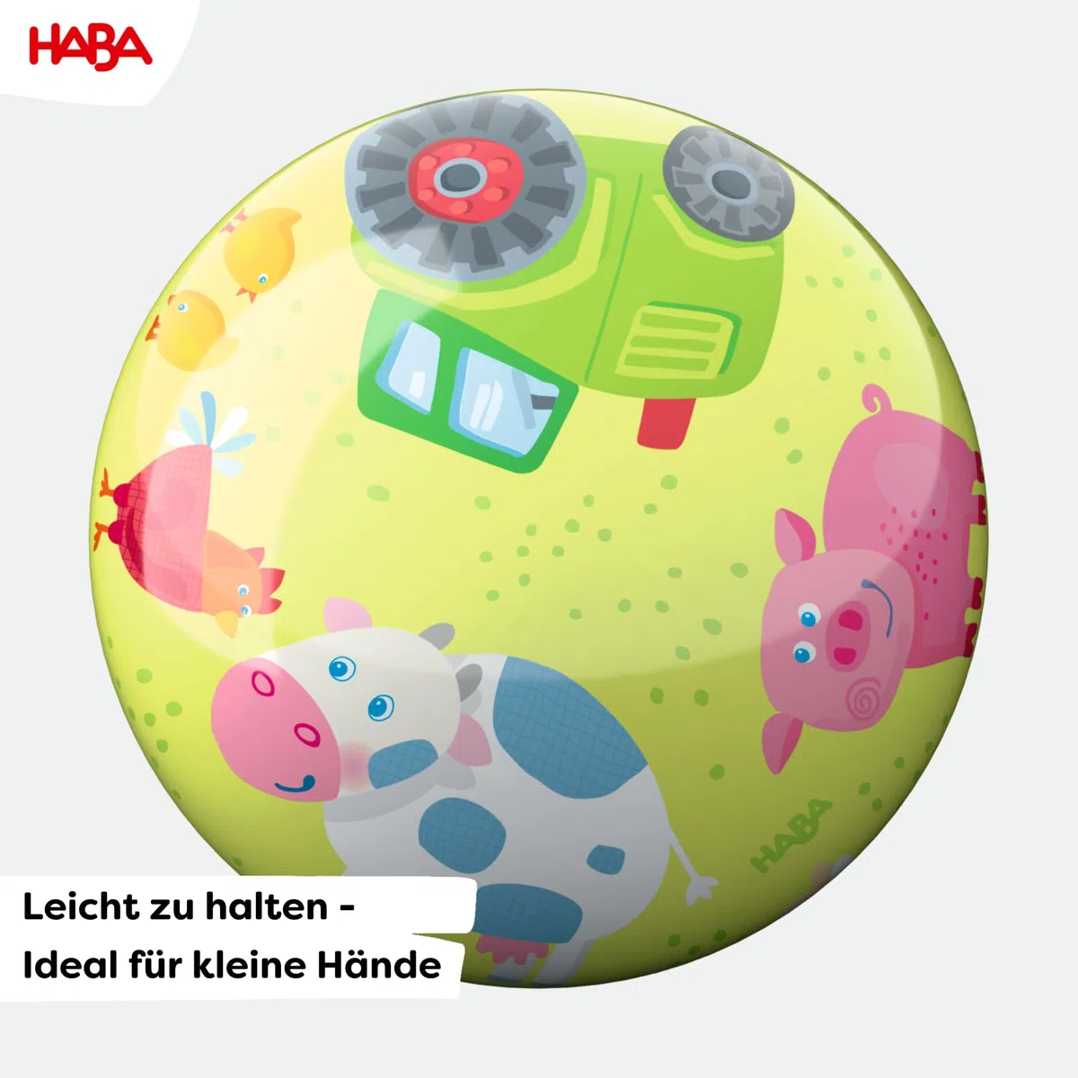 HABA Palla per bambini da fattoria, 22 cm, con valvola, in plastica resistente, colorata per interni ed esterni, dai 2 anni in su, 2012745001