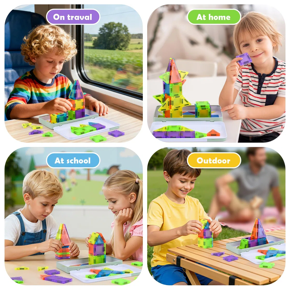 50 Pezzi Mini Costruzioni Magnetiche da Viaggio, Mini Piastrelle Magnetiche Bambini da Viaggio, Blocchi Magnetici per Bambini 3+ Anni, Giochi da Viaggio Regalo per Bambini 3+ Anni