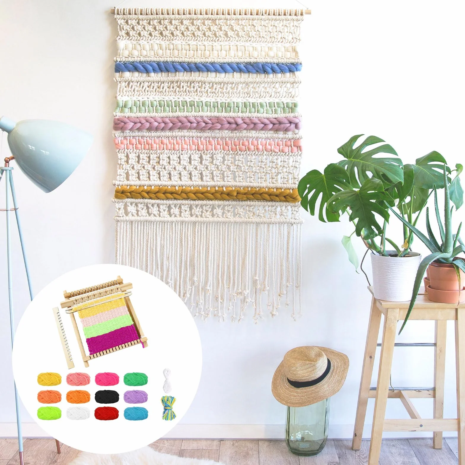 Set di tessiture per bambini, Cornice per bambini con filo e ago per tessitura telaio in legno set di giocattoli per lavori a maglia in legno per principianti Set Telaio per Tessitura per Bambini