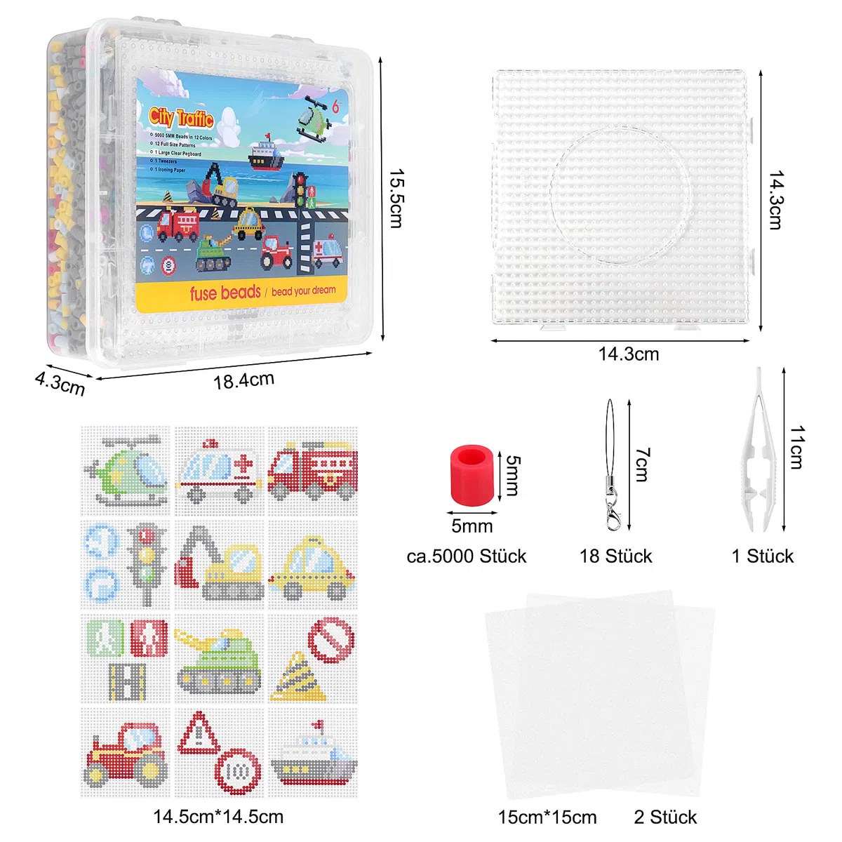 Homgaty 5000PZ Perline da Stirare 5 mm, Set Completo con Accessori, Kit Creativo Fai da Te con Tanti Modelli, Idea Regalo per Bambini e Adulti (Trasporto meccanico)