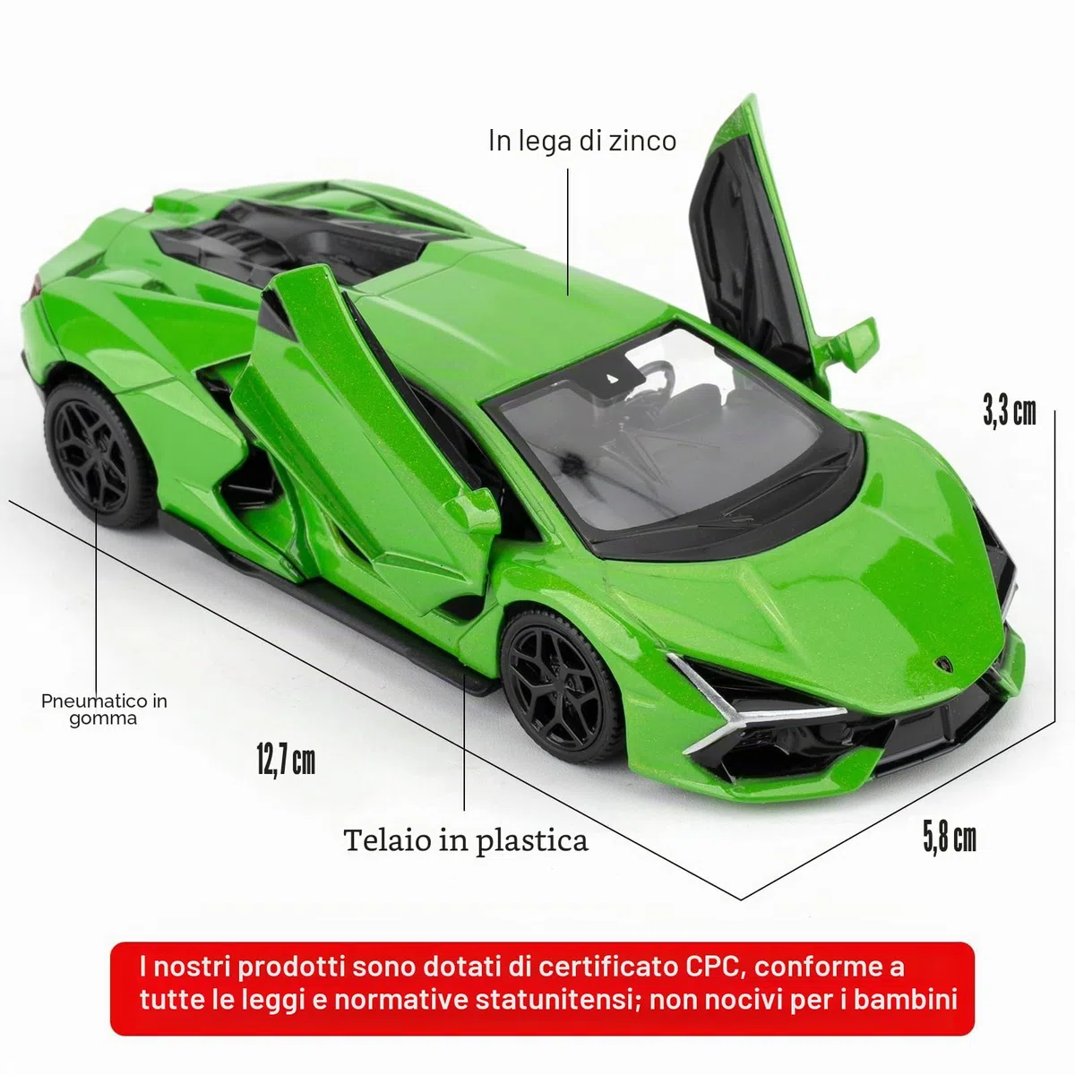 giocattolo Lamborghini Reventon 1/36 auto modello con funzione di ritiro porta aperta, adatto per collezione e regalo per bambini (verde)