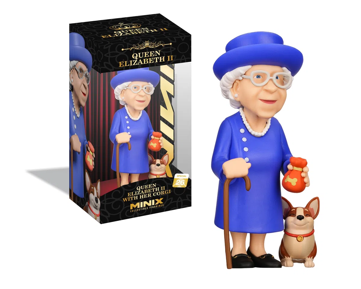 MINIX - Celebrity #26 - Regina Elisabetta II con il suo Corgi - Personaggio da collezione 12 cm