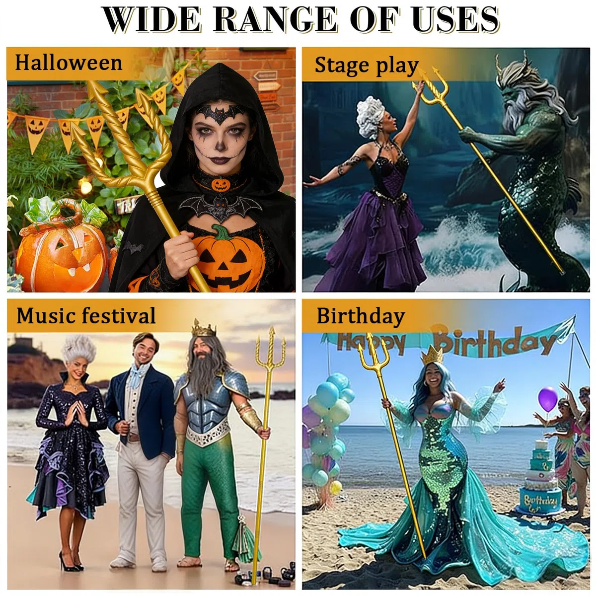 Tridente 152 cm, Tridente Poseidone Armi Carnevale, Costume di Nettuno per Adulti Carnevale Halloween Festa a Tema Gioco di Ruolo Costume da Diavolo (A)