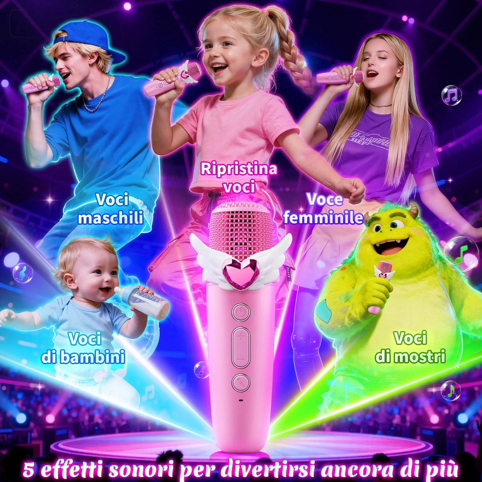 Kidluna Unicorno Karaoke Microfono Bluetooth con Luce LED Bambini 3-12 Anni Regalo Bambina
