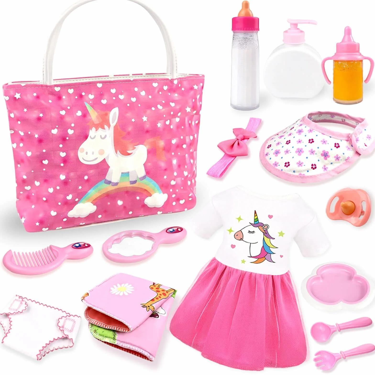 Accessori per bambole - Set di Alimentazione e Cura per Bambole con Biberon e Pannolini per Ragazze, Regalo Giocattoli per Bambini, Vestiti per Bambola Adatta 14-16 Pollici e 18 Pollici Bambola