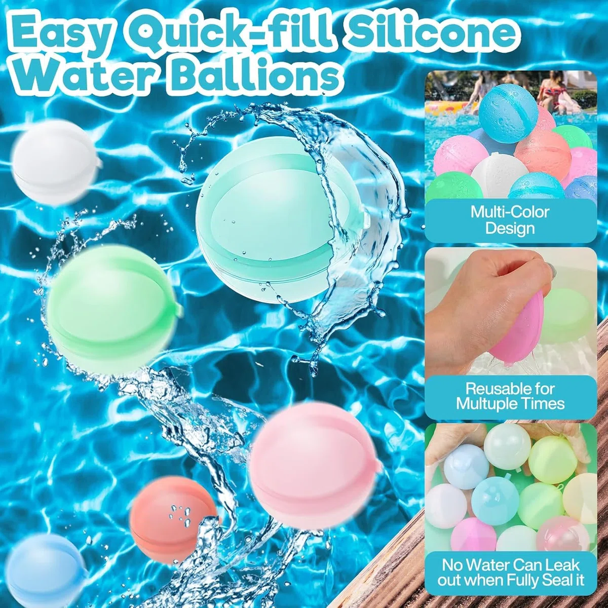 36 Pezzi Palloncini d'acqua in Silicone, Gavettoni Acqua Riutilizzabili a Eiempimento Rapido, Giochi d Acqua Estivi Giardino/Spiaggia/Piscina, Bombe d'acqua Gioco per Bambini Adulti