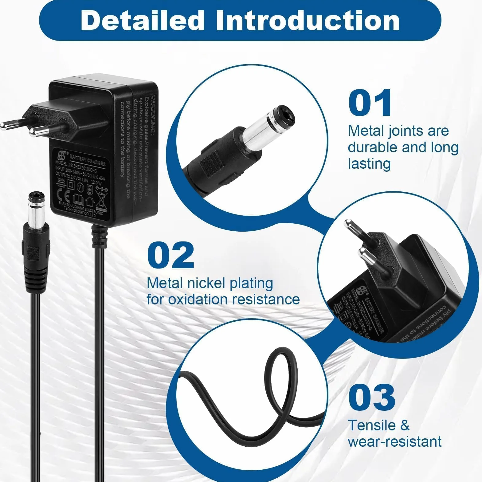 Caricatore da 12 V 1 A per bambini auto elettriche, adattatore di alimentazione con spina europea per veicoli elettrici, moto, SUV, ATV, quad, trattore e altri veicoli da 12 V 1000 mA – nero