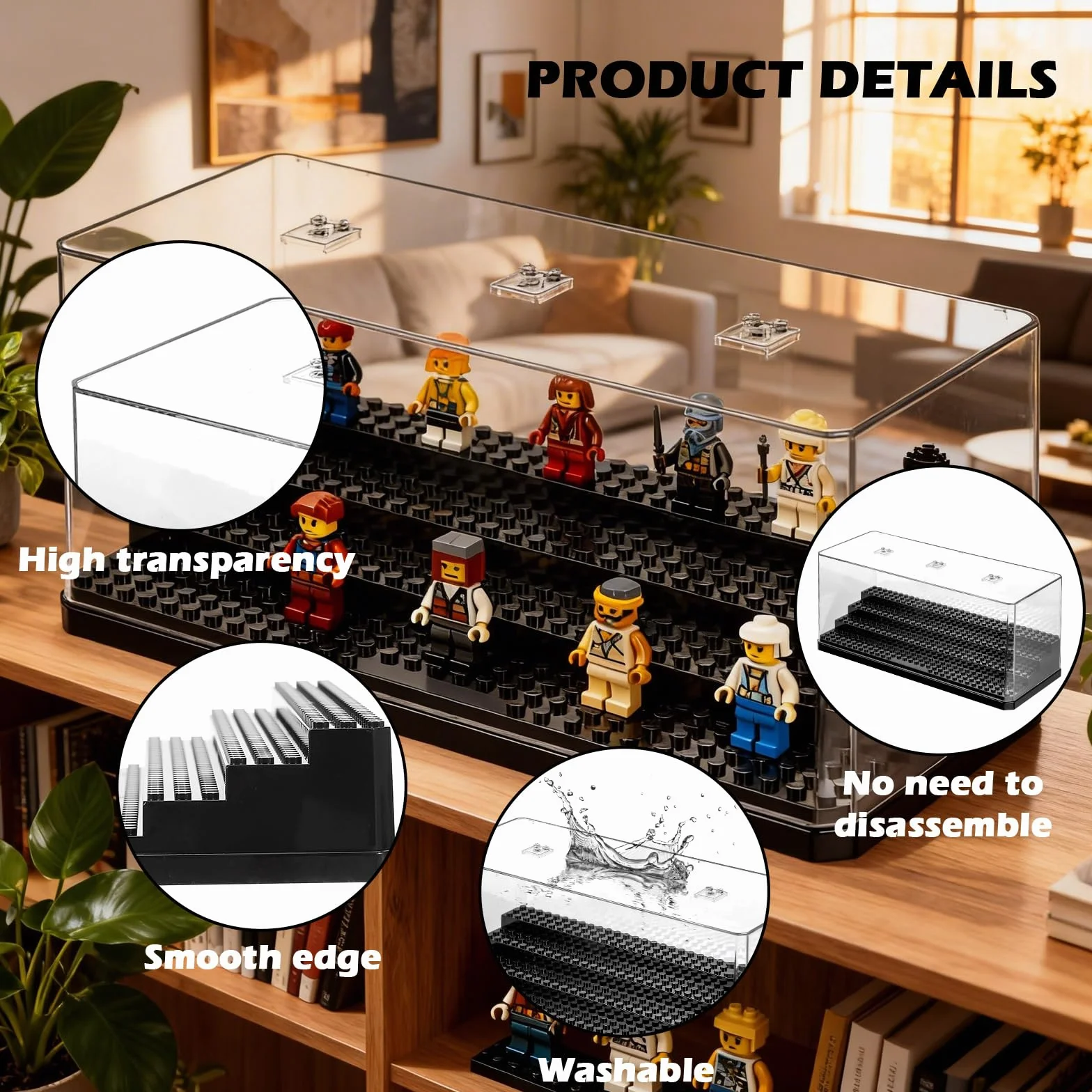 Vetrina Acrilica per Minifigures, 4 Strati Acrilico Impilabile Modelli Espositiva con Ripiani Rimovibili, Antipolvere Trasparente Giocattoli Scatola di Visualizzazione Collezione e Building Block