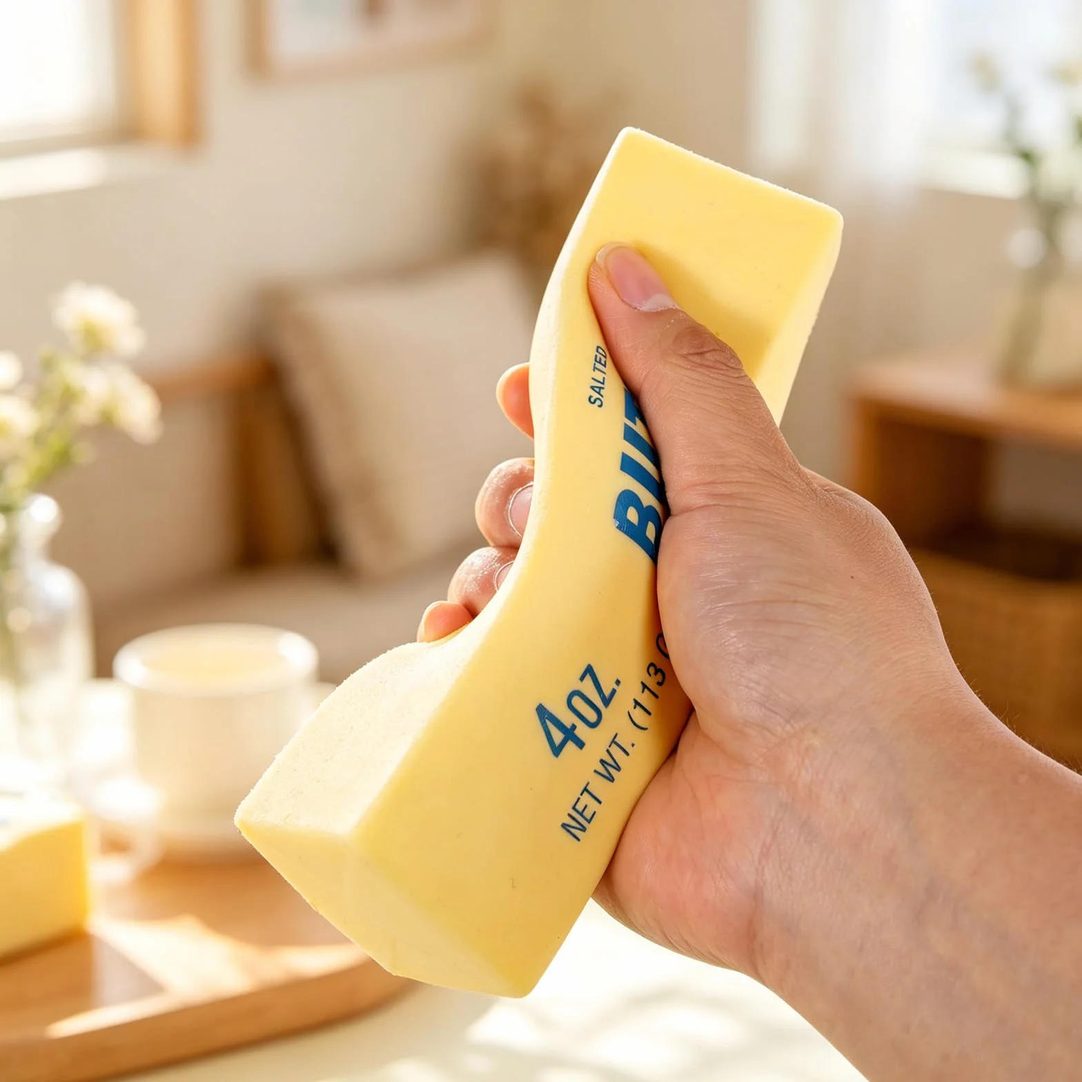 Lyreh 4pz Giocattolo da Spremere di Burro, Bastoncino di Burro Giocattoli a Lenta Crescita in Materiale PU per Ufficio Scuola Calma(Giallo Chiaro)