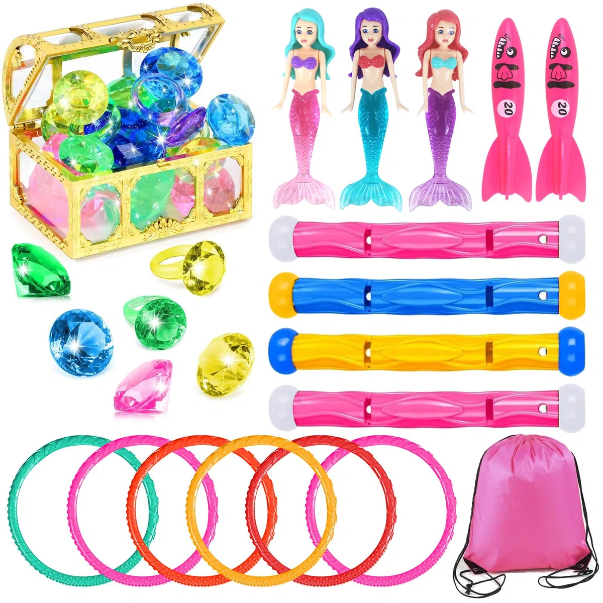 30 Pezzi Giochi d'Acqua per Bambini, Sirene Giochi per Piscina Set, Regalo per Bambini 5-9 Anni - Ideale per Piscina, Spiaggia e Allenamento Nuoto