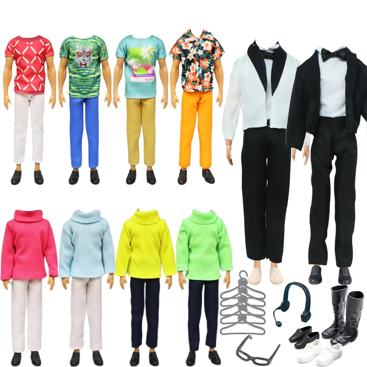 23 pezzi Abbigliamento per Bambola Compatibile con Ken Abbigliamento e Accessori, Include 1 Abito, 1 Maglione, 6 Giacche Pantaloni, 20 Scarpe, 5 Ripiani, 1 Cuffia, 1 Occhiali, Adatto per la Festa dei