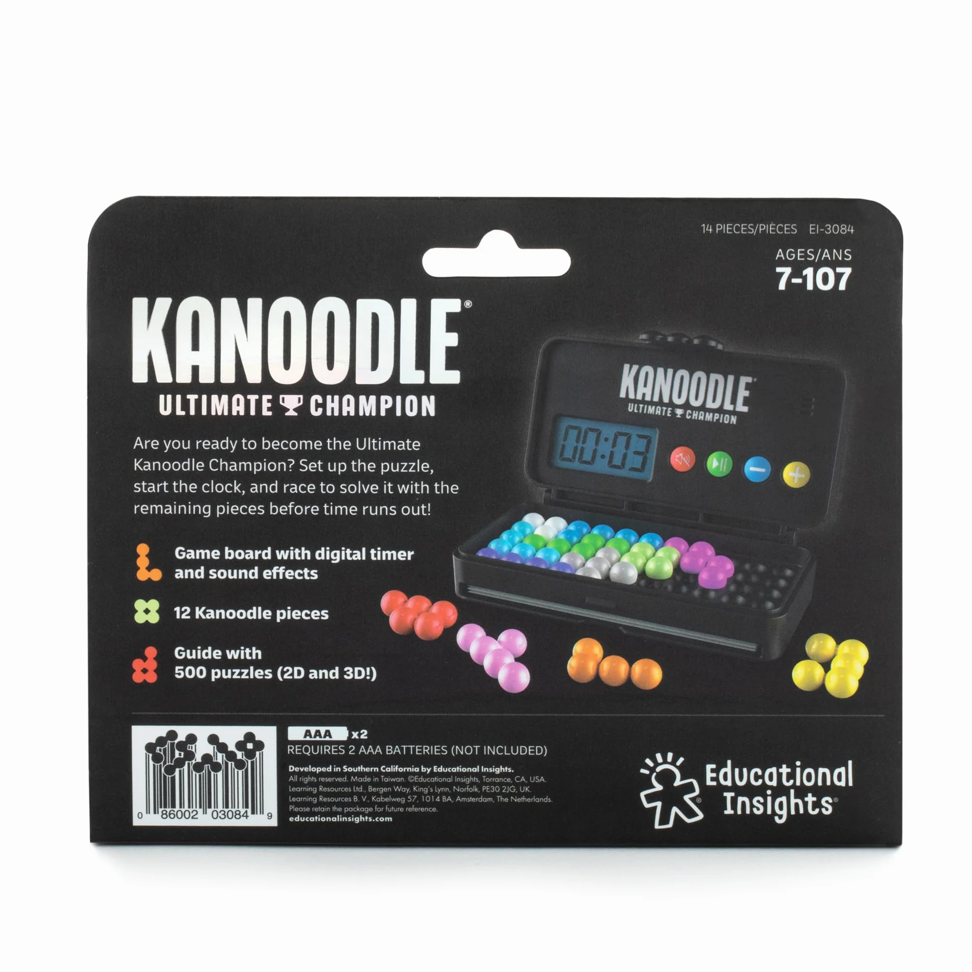 Learning Resources Kanoodle Ultimate Champion – Gioco rompicapo 3D portatile con schermo LED, 500 sfide da facile a “Genio”, logica e IQ per bambini 7+ e adulti