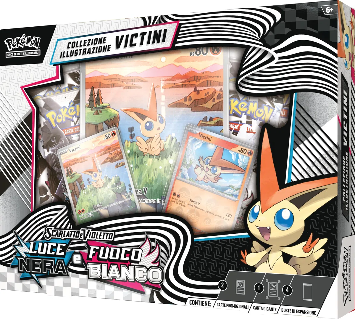 Pokémon: collezione illustrazione Victini - Unima del GCC Pokémon (una carta olografica a figura intera, quattro buste di espansione e una carta olografica gigante in stile rara illustrazione)