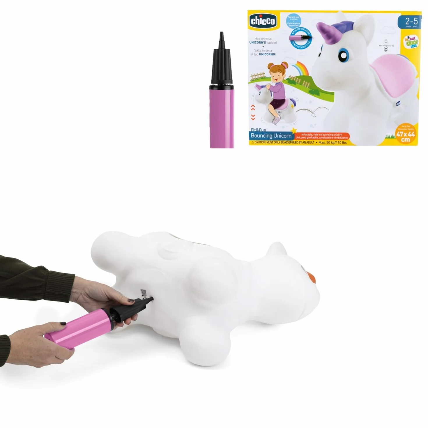 Chicco Bouncy Unicorno Cavalcabile Gonfiabile Rimbalzante Facile Da Gonfiare Con Pompetta Manuale Inclusa Per Giocare Dentro E Fuori Casa Morbido Materiale Resistente e Facile Da Pulire 18 Mesi-5 Anni