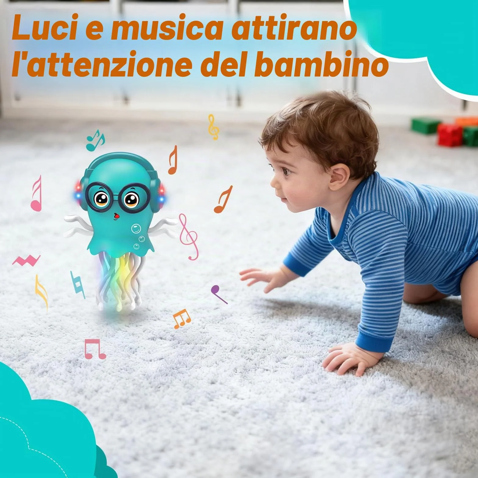 HOSSOM Giocattolo Medusa Danzante e Strisciante con Luce e Musica, Giocattolo Elettrico per Meduse Striscianti, Regalo di Compleanno Divertente