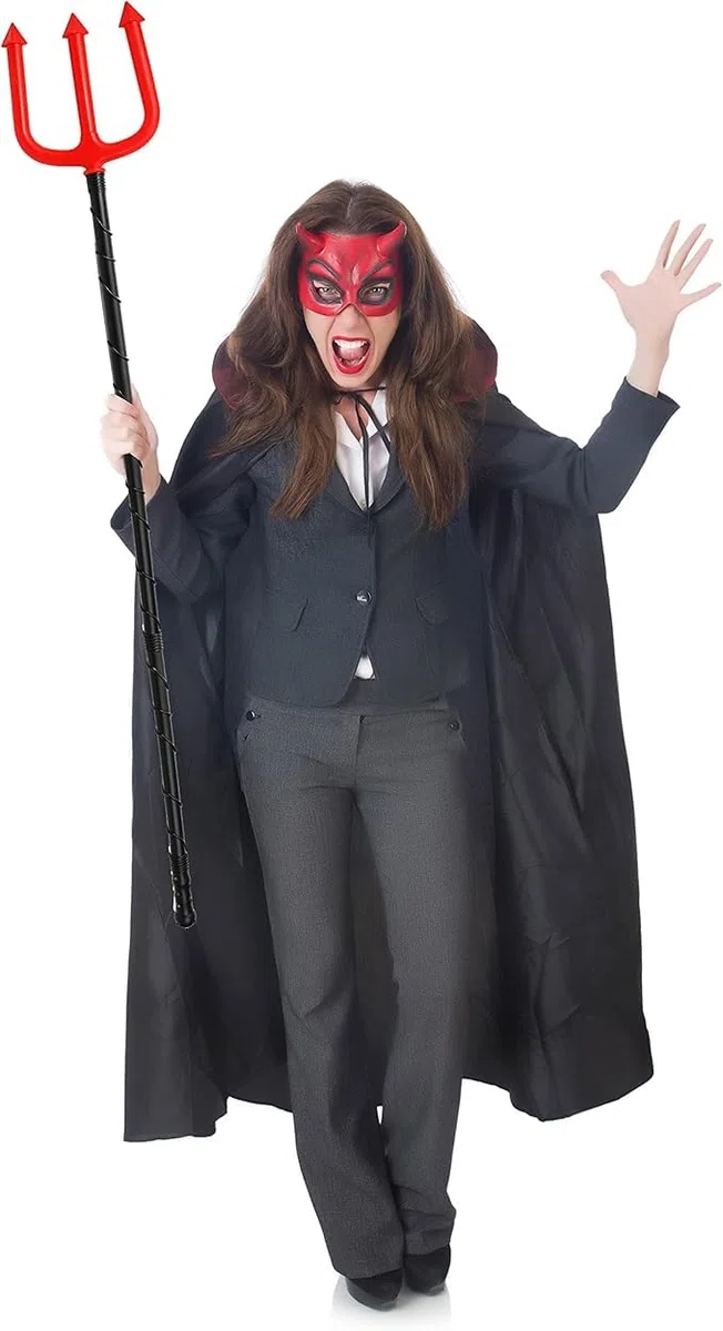Tridente Diavolo Bambino Halloween. Forcone Diavolo Smontabile in Plastica per Adulti e Bambini, Rosso/Nero, 112 cm