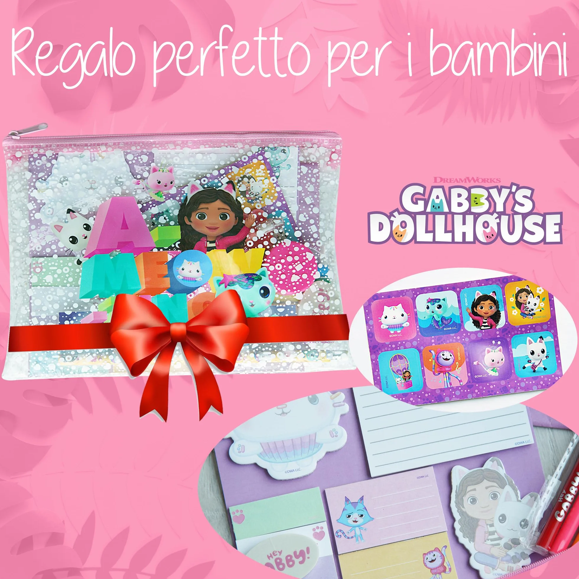 Gabby's Dollhouse - Cancelleria Gabby's Dollhouse - Set Gadget e Oggetti di Gabby con Adesivi, Penne e Pennarelli - Cose di Gabby per Bambini e Fan della Casa delle Bambole