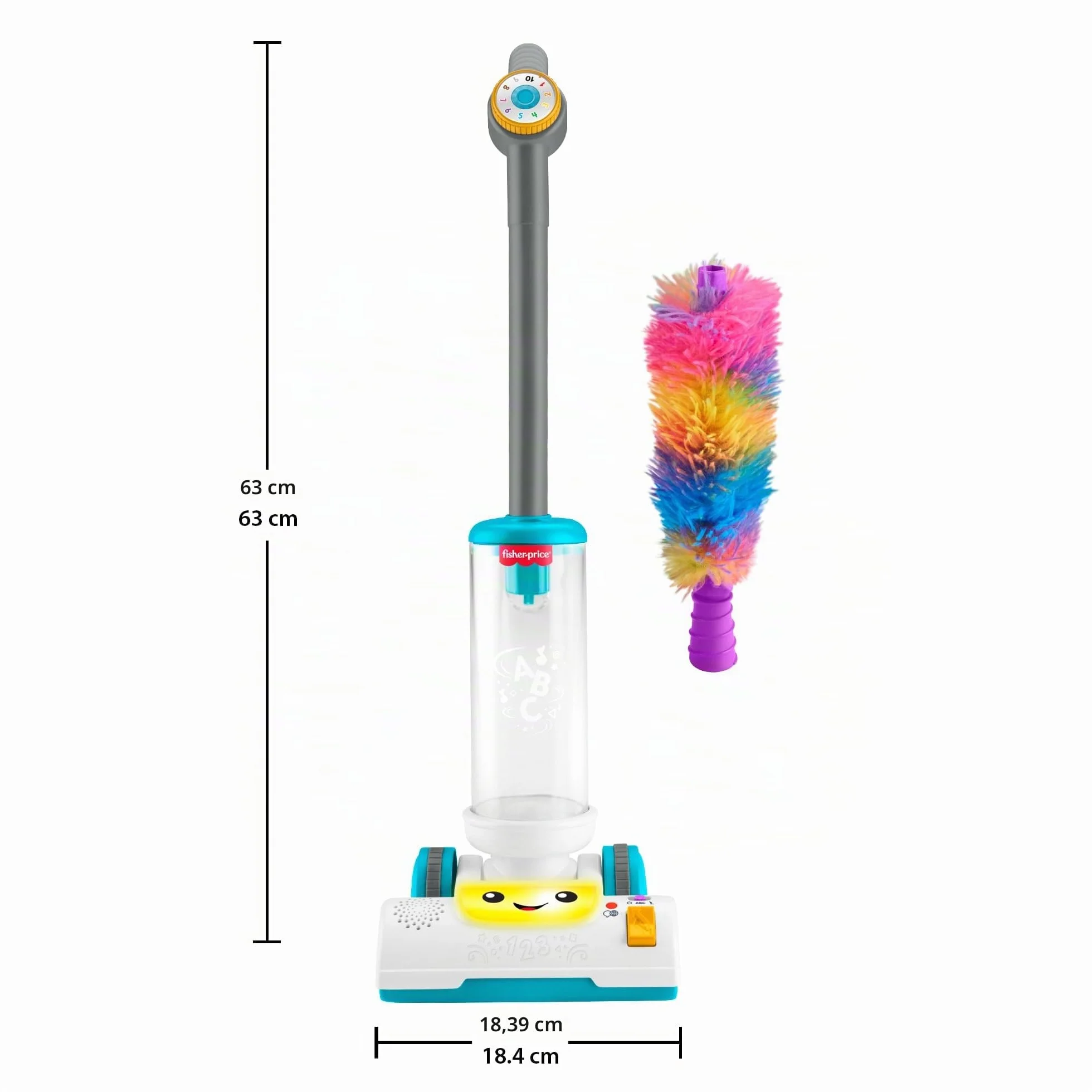 Fisher-Price - Aspirapolvere Ridi & Impara, Giocattolo con spolverino Rimovibile, 45 Canzoni, luci e Frasi per Imparare divertendosi, Versione Italiano +UK+FR+DE, 2+ Anni, JMM33