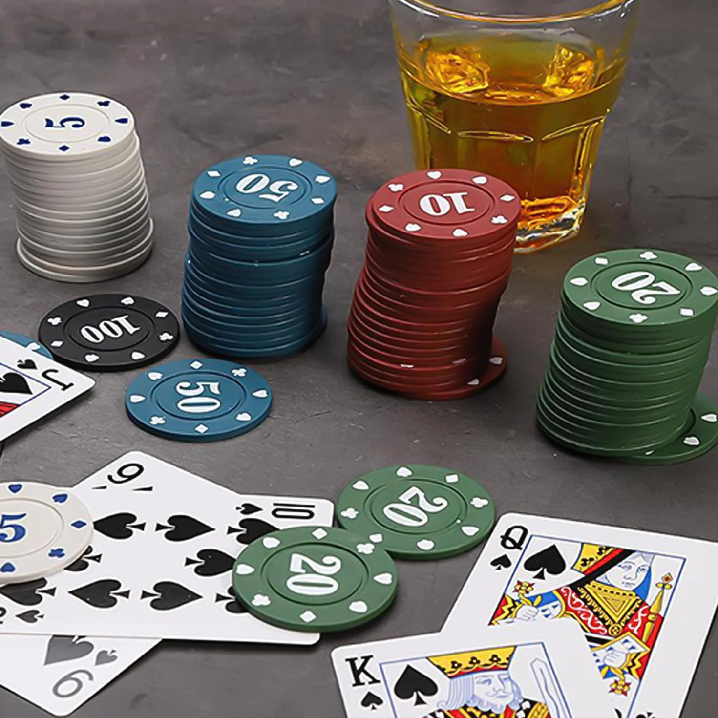 100 fiches da poker con 5 colori e borsa portaoggetti
