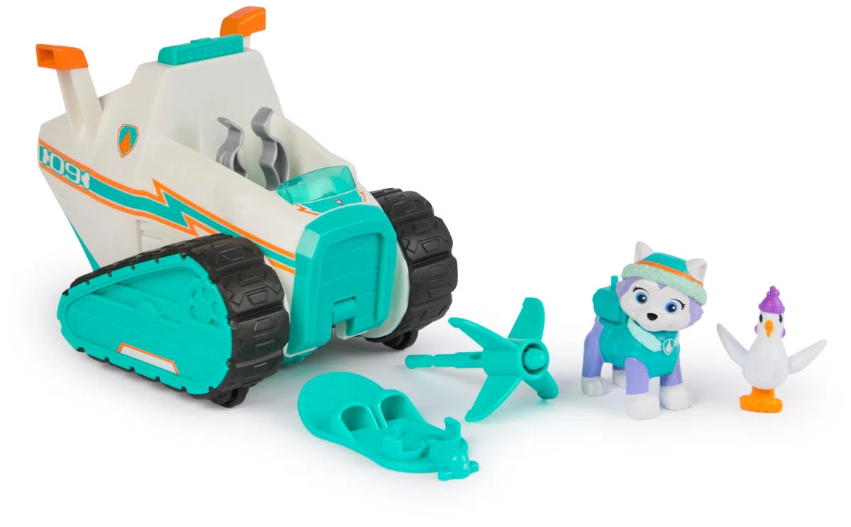 Paw Patrol Everest Deluxe Snowmobile, con lanciamissili, Snowboard e Action Figure da Collezione, Giocattoli per Bambini e Bambine da 3 Anni in su