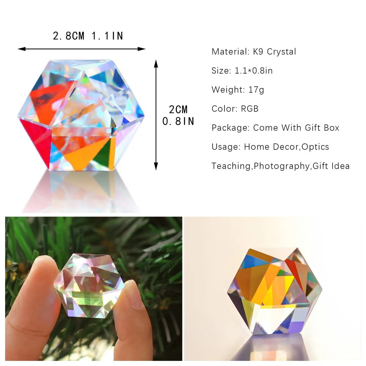Colore Cristallo sfaccettato ottico Prisma Fascio Splitter Luce Rifrangente Fotografia Scienza Prismi di vetro per bambini