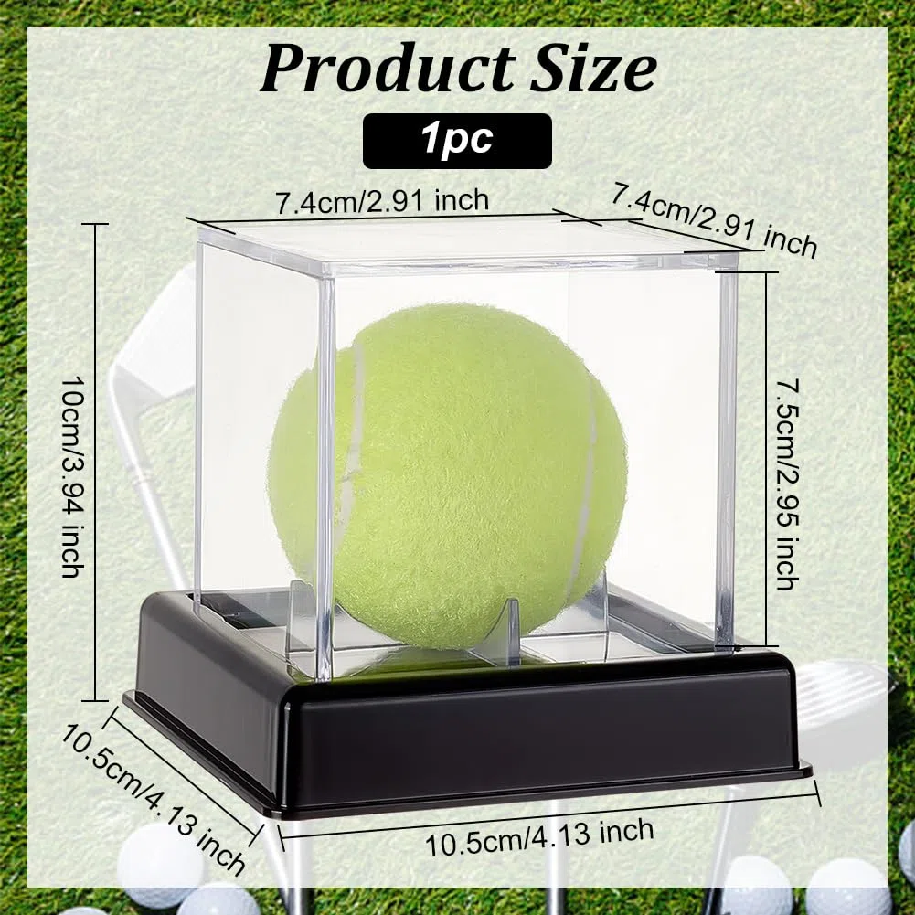OLYCRAFT Espositore per palline da tennis in acrilico 10.5 x 10.5 x 10 cm Scatola trasparente con base nera Piccolo espositore quadrato per Baseball Tennis Cimeli Riporre ed Esporre Cimeli Sportivi