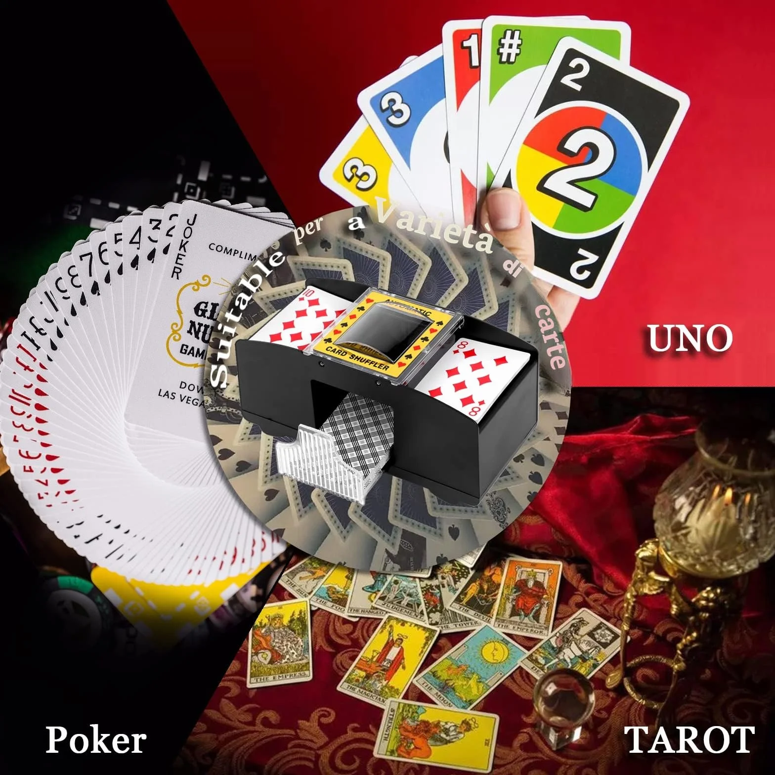 Distributore Carte Gioco Elettronico, Mischia Carte Automatico con Batteria e 2 Paia di Poker, Mescolatore Carte da Gioco per Uno, Poker, Burraco, Blackjack