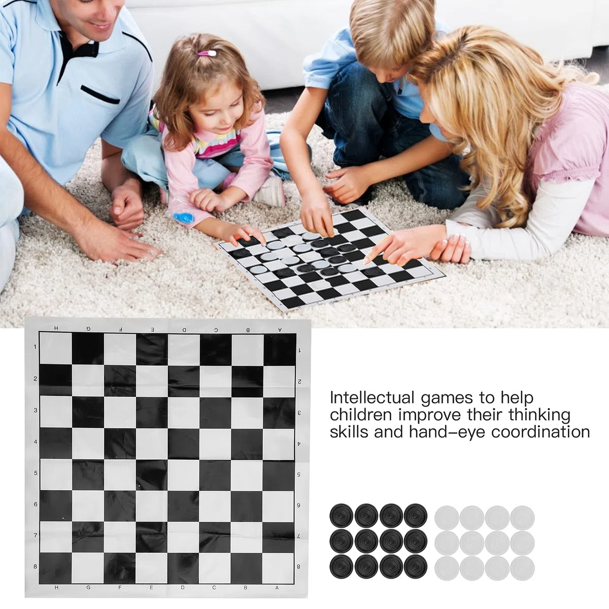 Set di Dama Internazionale Scacchiera in plastica Gioco Tavolo Pieghevole Viaggio Leggero Portatile per Viaggi in Campeggio in Famiglia Materiale PP 25x25 cm 48 pedine