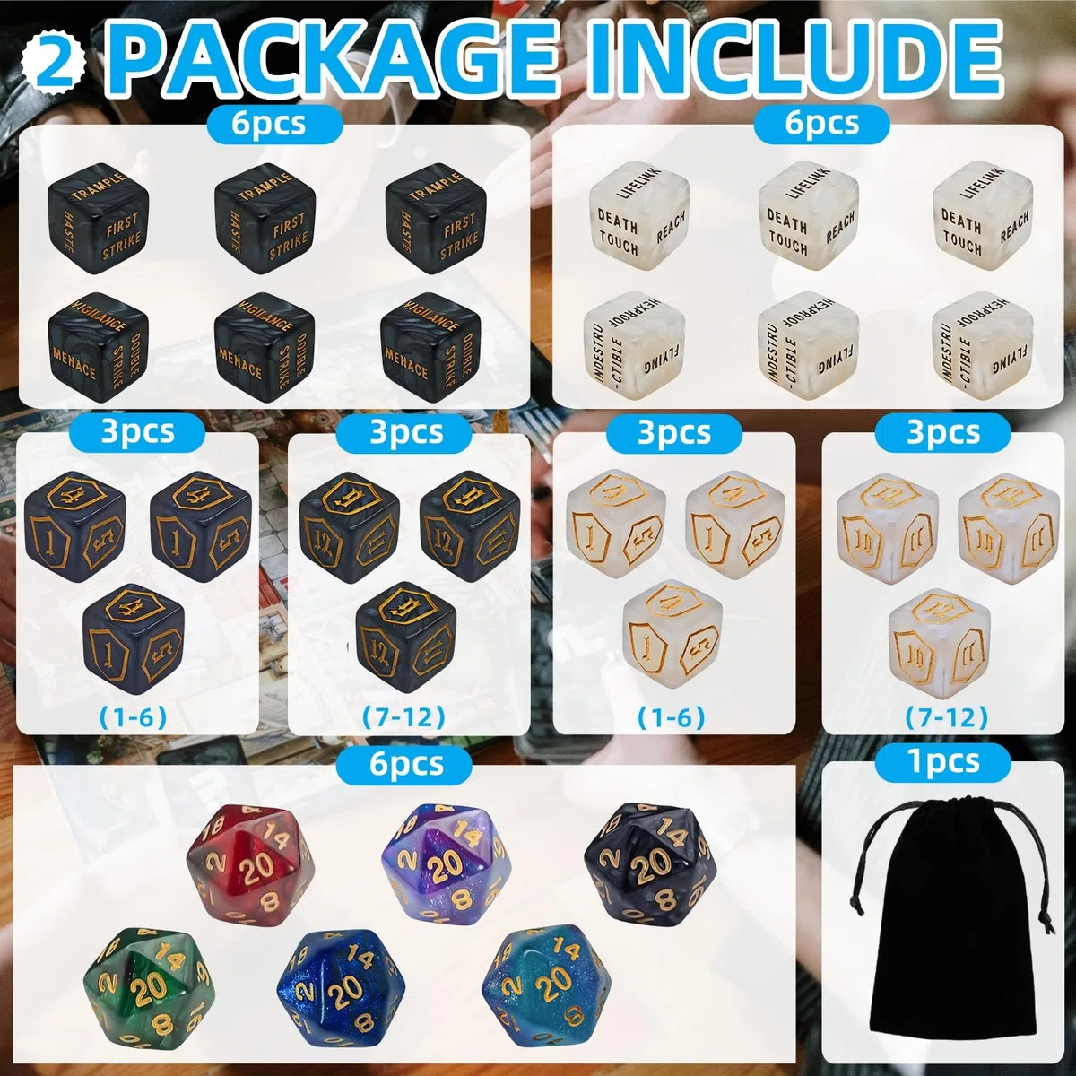 90 PCS MTG Contatori di Dadi - Contatore di Parole Abilità, -1/+1 Life Counter, Shield Life Counter Dice, Marble Colour D6 Dice Dice, per MTG, Giochi di Carte
