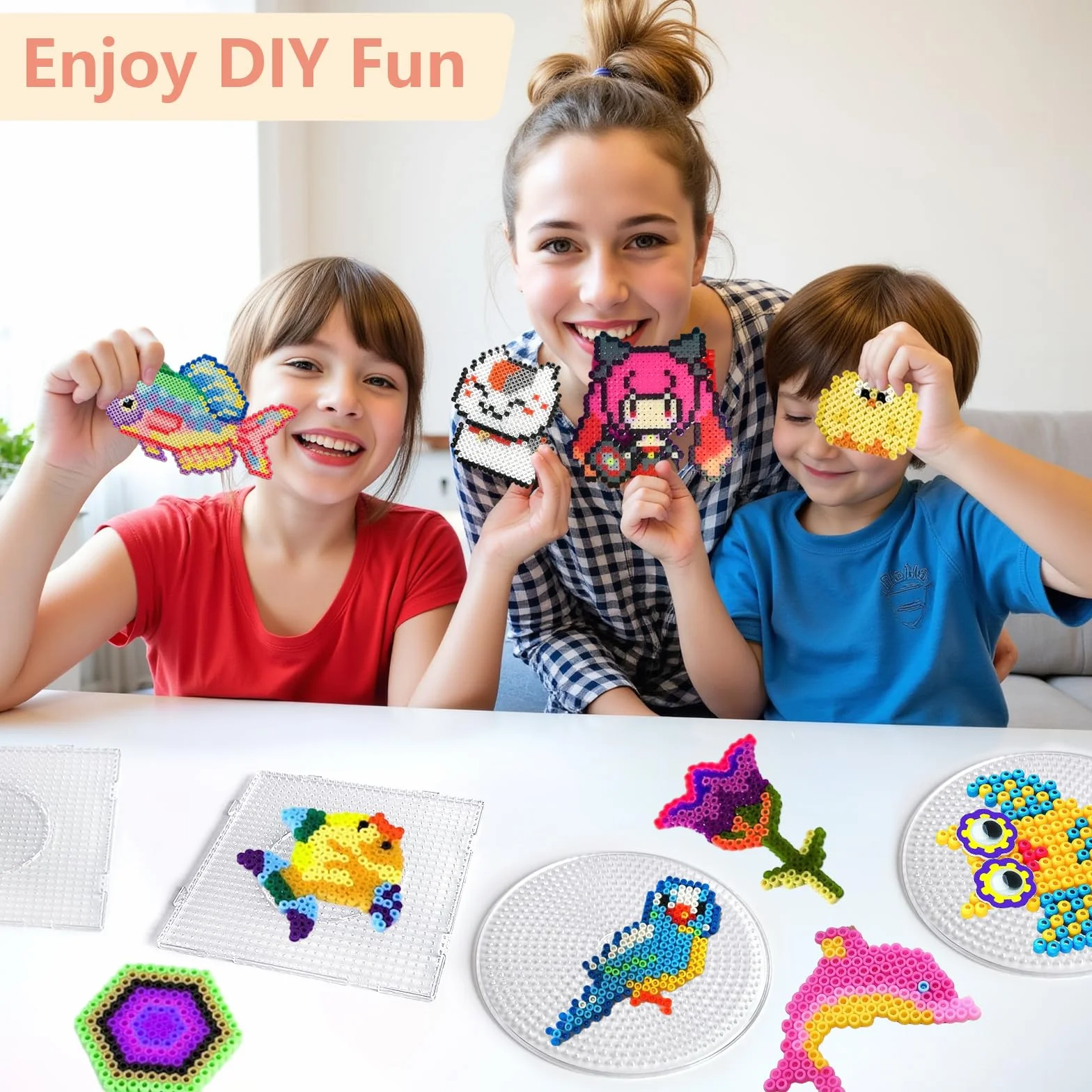 6 perline da stirare da 5 mm, 4 quadrati e 2 rotonde, in plastica, trasparenti, piastre per matite per perline da stirare, giocattolo educativo