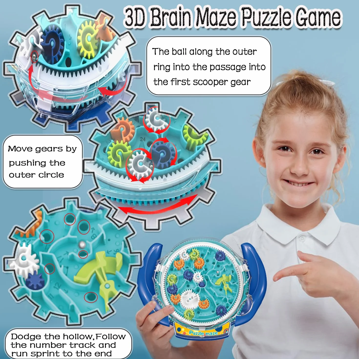 JRD&BS WINL Gioco Di Puzzle Di Labirinto 3D Per Bambini E Adulti Giocattolo Educativo Per Ragazzi E Ragazze Regali Per Bambini Labirinto GravitÀ Labirinto IQ Giocattolo (Blu)