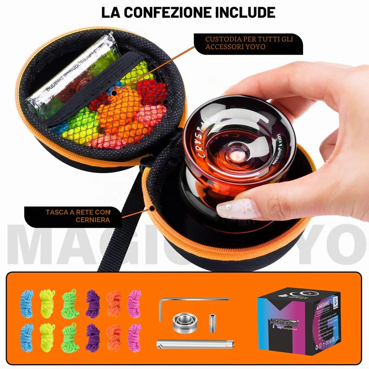 MAGICYOYO Crystal Yoyo K2, JoJo Professionale per Bambini e Principianti, Trick JoJo con Inattivo e Cuscinetto a sfera, Magic Jo Jo per Responsive e Unresponsive, con 12 Cordini, Valigia Accessori