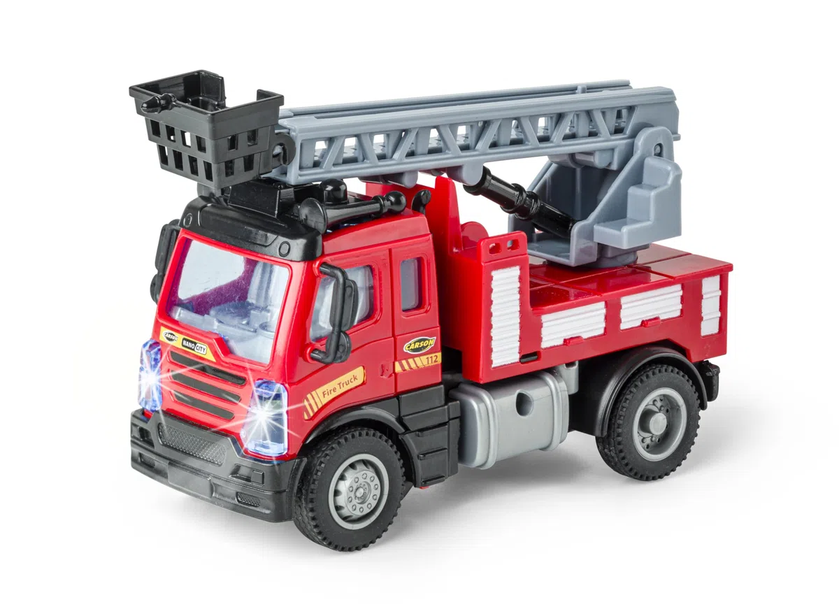 Carson 1:50 Nano City Pompieri 2.4GHz – Auto radiocomandata, veicolo RC, autonomia di 40 minuti, giocattolo per bambini, mezzo da costruzione, auto telecomandata, rosso