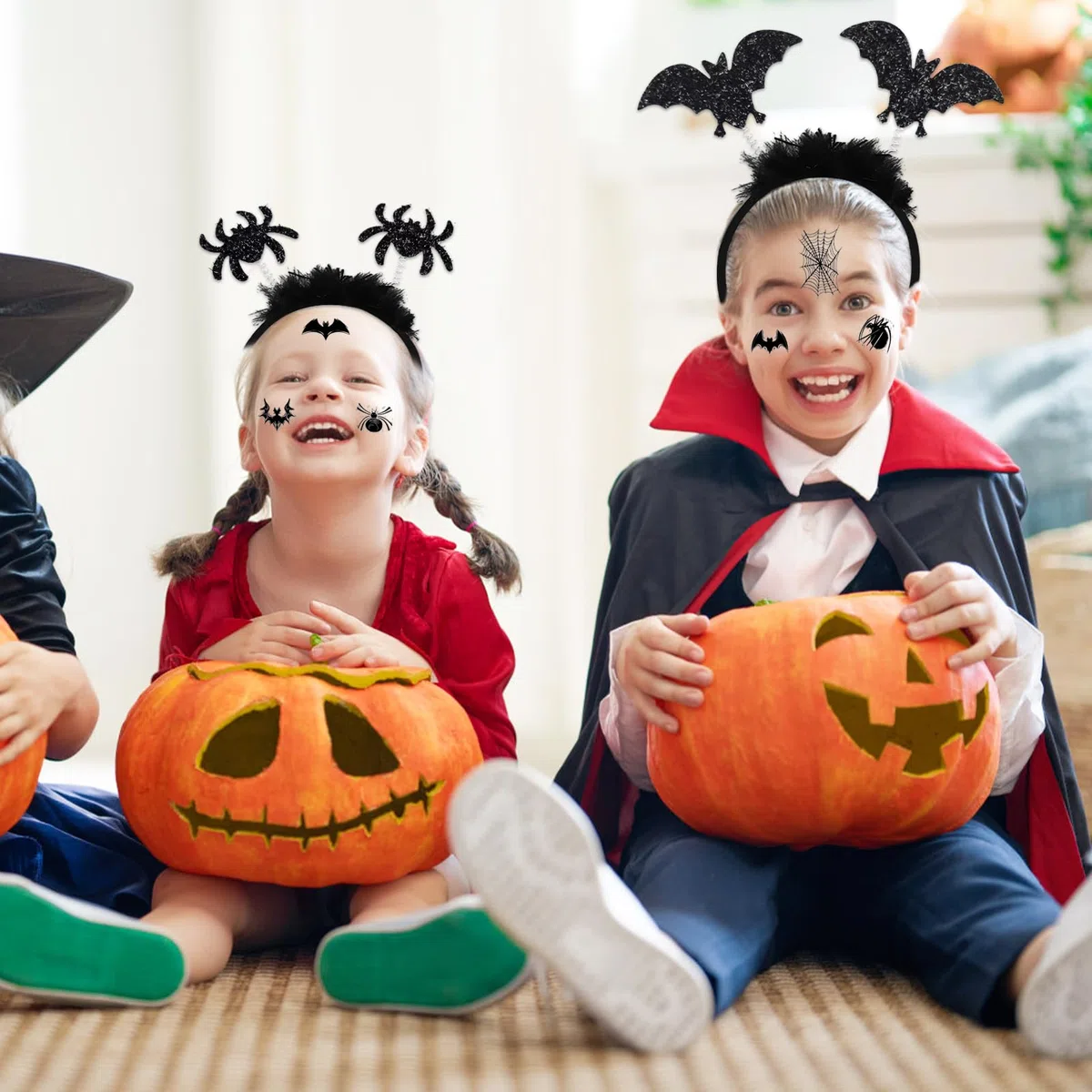 Capelli per Halloween, Fasce per Halloween + Tatuaggi Temporanei- Ragnatela Horror Cosplay Accessori