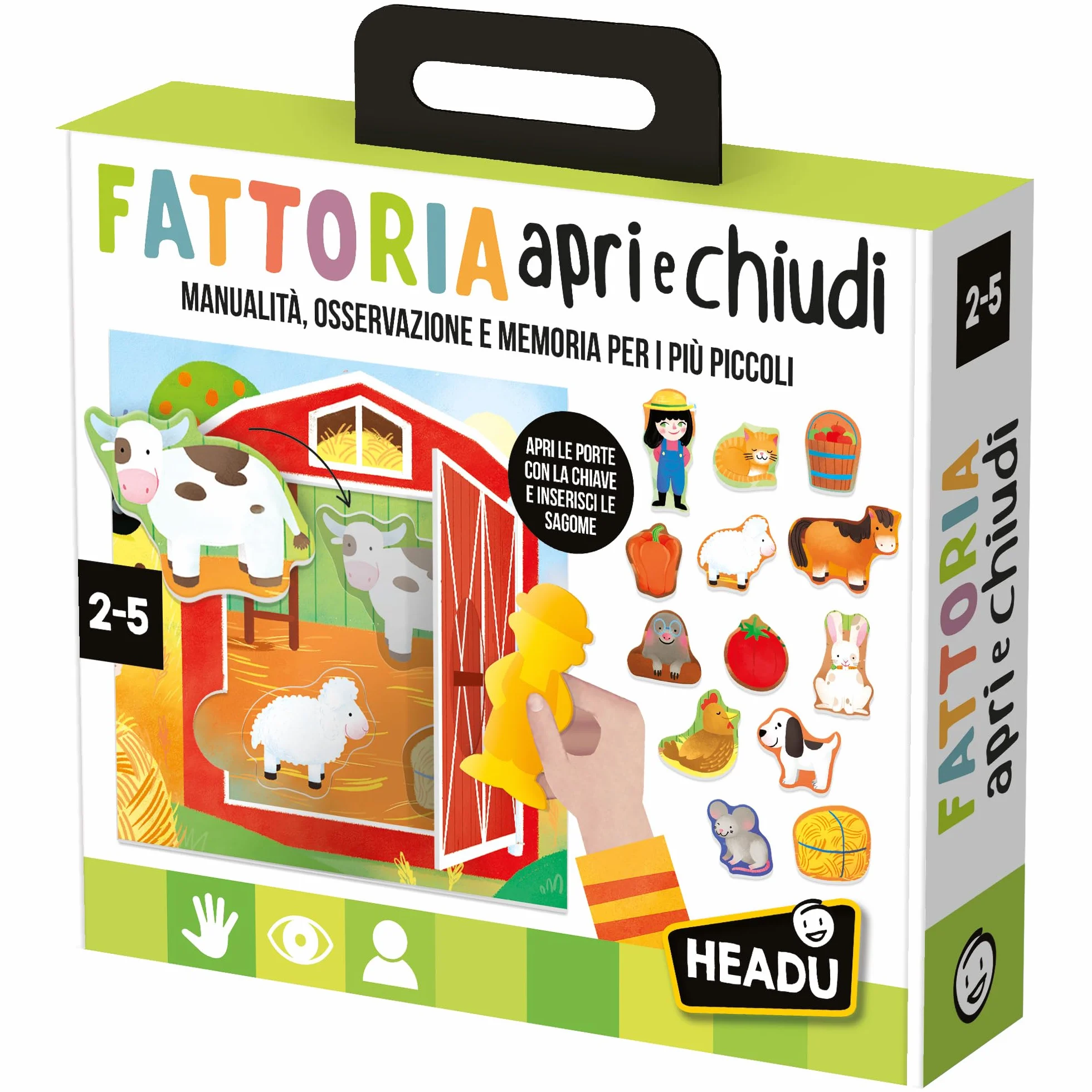 HEADU - Fattoria Apri e Chiudi Montessori - Manualità, Osservazione e Memoria | Giochi Educativi Bambini 2 3 4 Anni, Giochi Montessori, Regalo Bambina 2 anni, Regalo Bambino Natale, Made in Italy