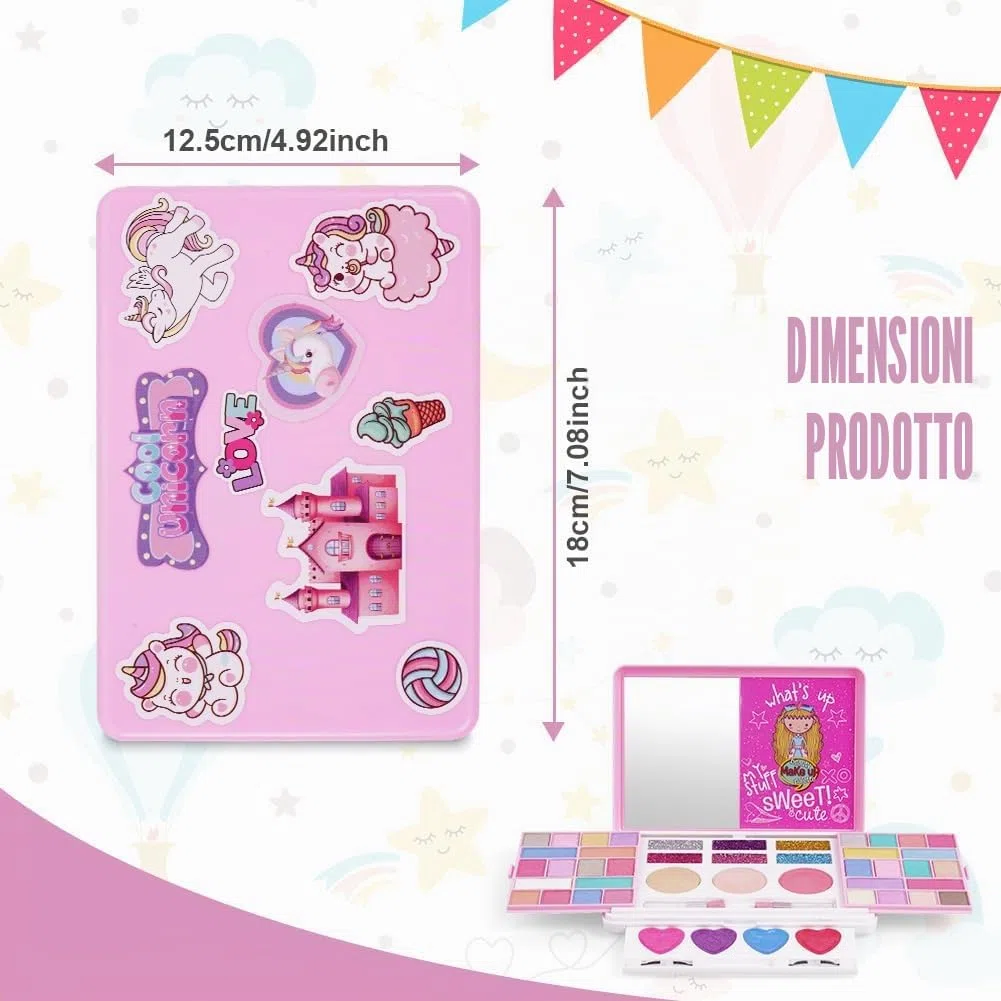 Aomig Trucchi Bambina Set, 43 Colori Trucco Ombretti per Bambini, Regalo per Compleanno, Halloween, Carnevale, Natale e Natale per Ragazze Età 3~8