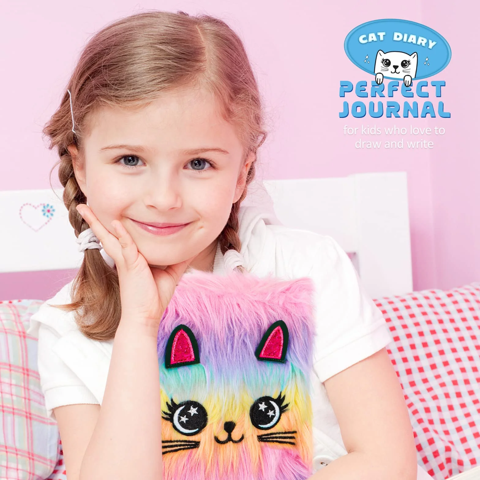 homicozy Diario Segreto Bambina, 9 Pcs Peluche Quaderno Set con Lucchetto, 160 Pagine A5 Privato Diario, Taccuino Cancelleria Set con 4 Giocattoli Silicone, 6-colori Penna, Regalo Ragazza 5-12 Anni
