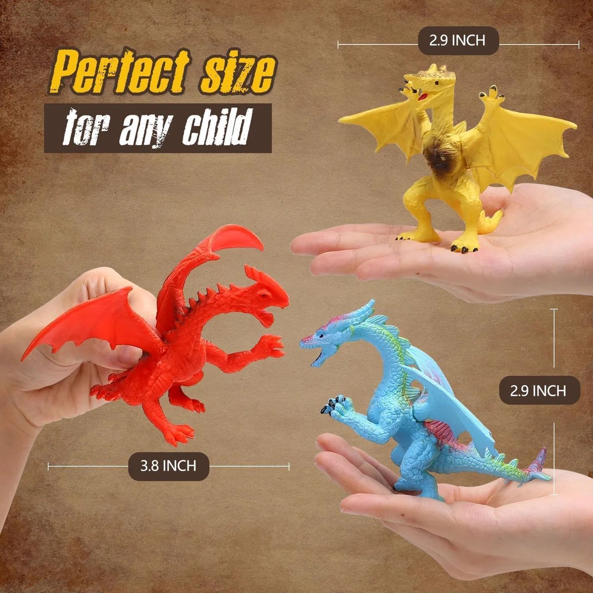 YeoNational&Toys Giocattoli Drago, 12 Pezzi Assortiti Figure Drago Realistiche, 4 Pollici Mini Drago Set con Scatola di Regalo