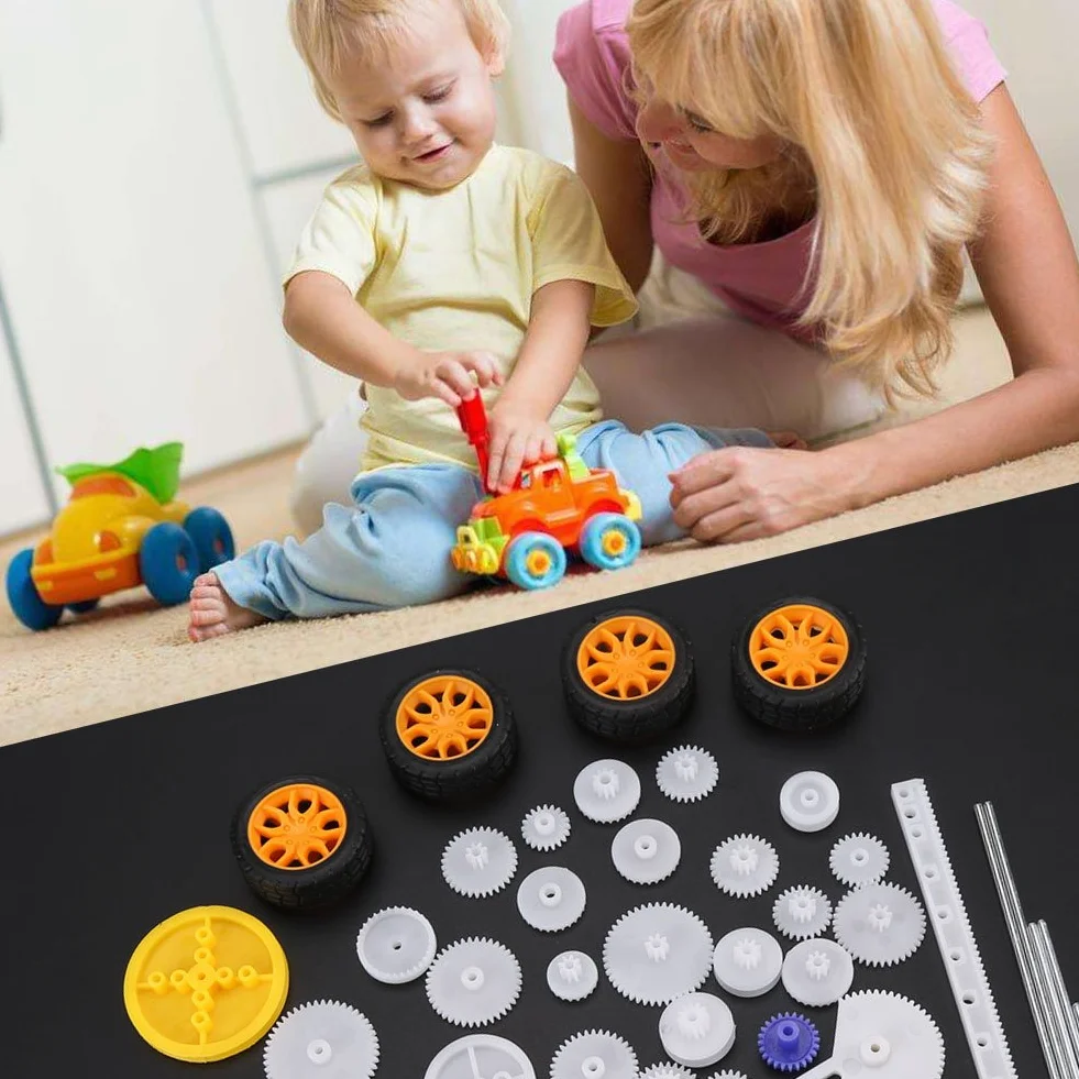 Walfront Set di ruote per alberi in plastica con ingranaggi 78 pezzi Ingranaggio a vite senza fine Robot Parti di automobili Kit