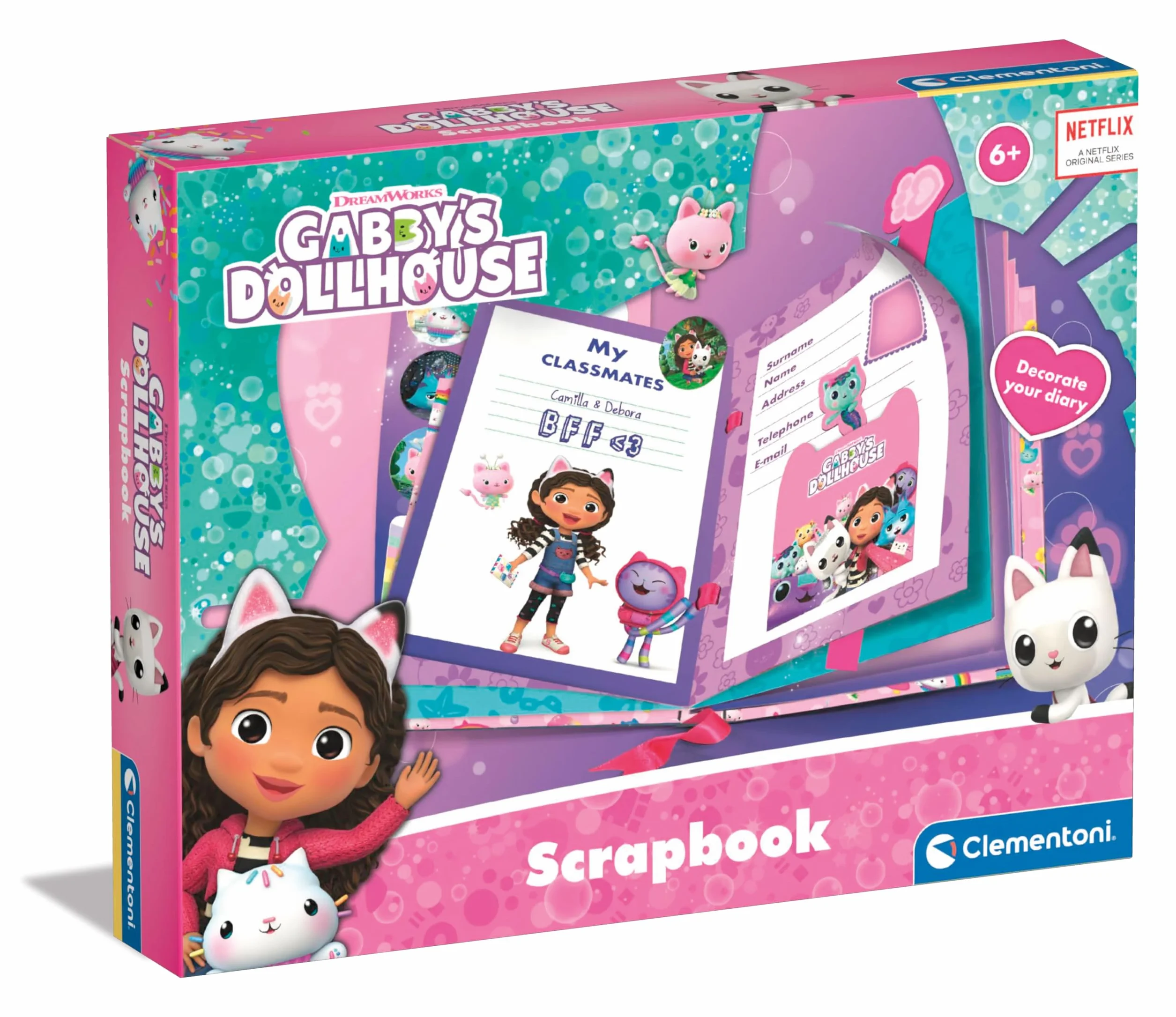 Clementoni - 18797 - Gabby'S Dollhouse Scrapbook - Album Adesivi Bambina, Diario da Disegno, Gioco Creativo Bambina 6 Anni, Stickers Gabby Dollhouse, attività Creative, Made in Italy