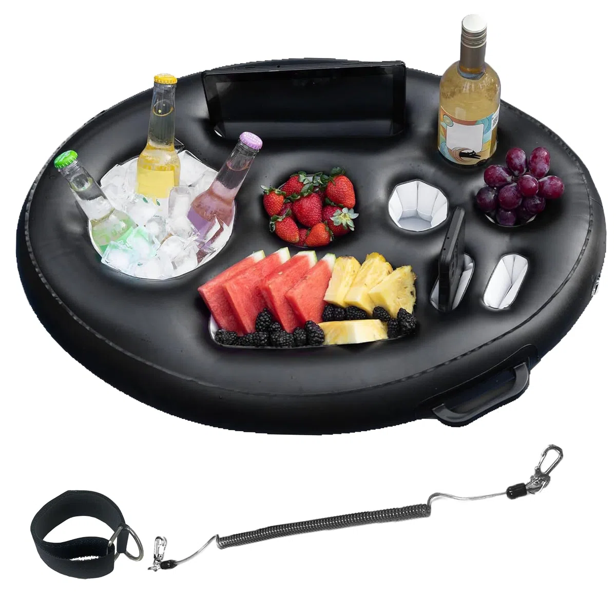 Vassoio Galleggiante per Piscina 9 Fori, 2-in-1 Portabibite Gonfiabile Piscina con Corda Trazione, Grande Portabicchieri Piscina, Bar Galleggiante Adulti Festa Estive in Piscina Gadget Piscina