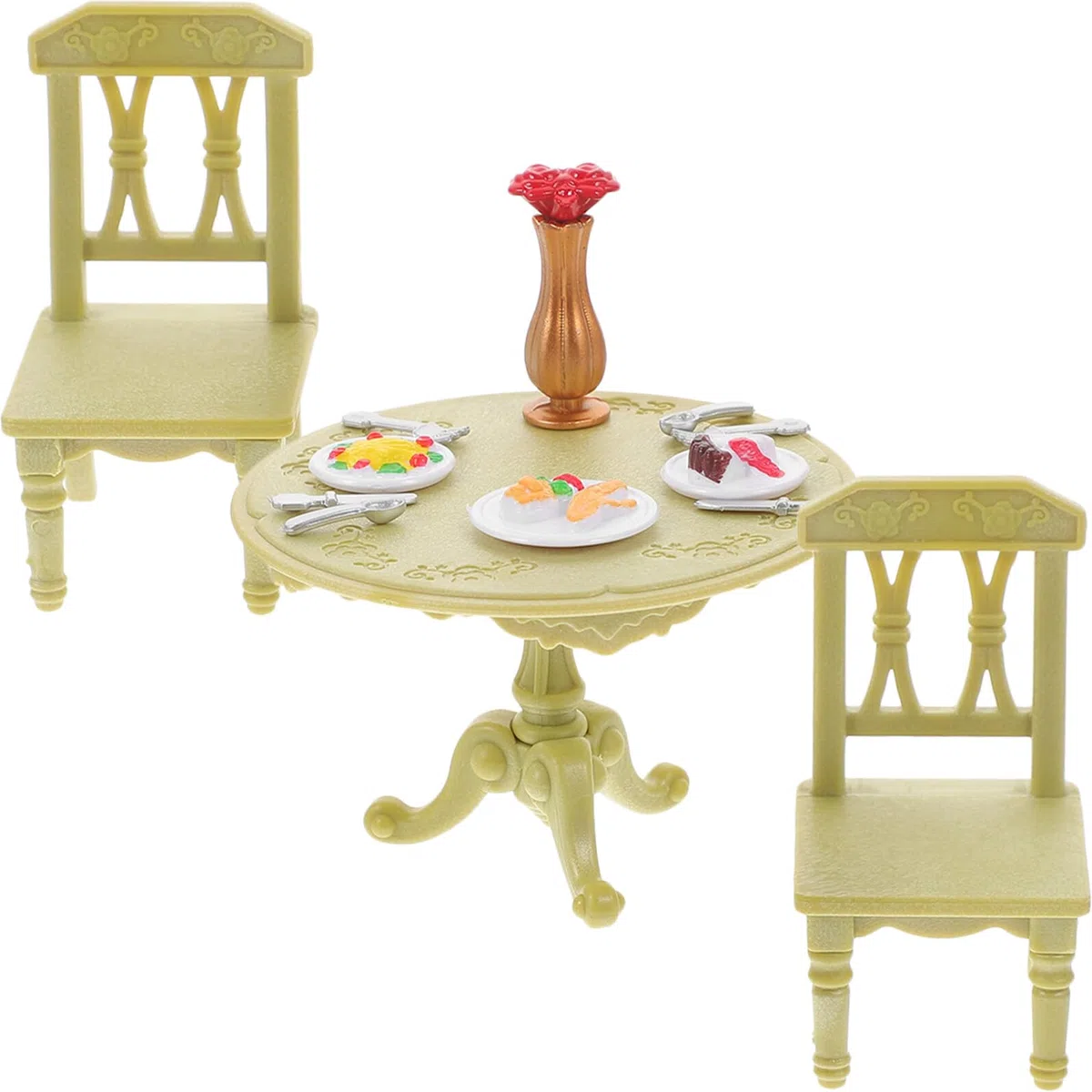 BESPORTBLE Set Mini Mobili da Cucina in Plastica Abs, Tavolo e Sedie in Miniatura per Casa delle Bambole, Decorazioni Micro Scenari per Gioco Creativo e Complementi Giocattolo